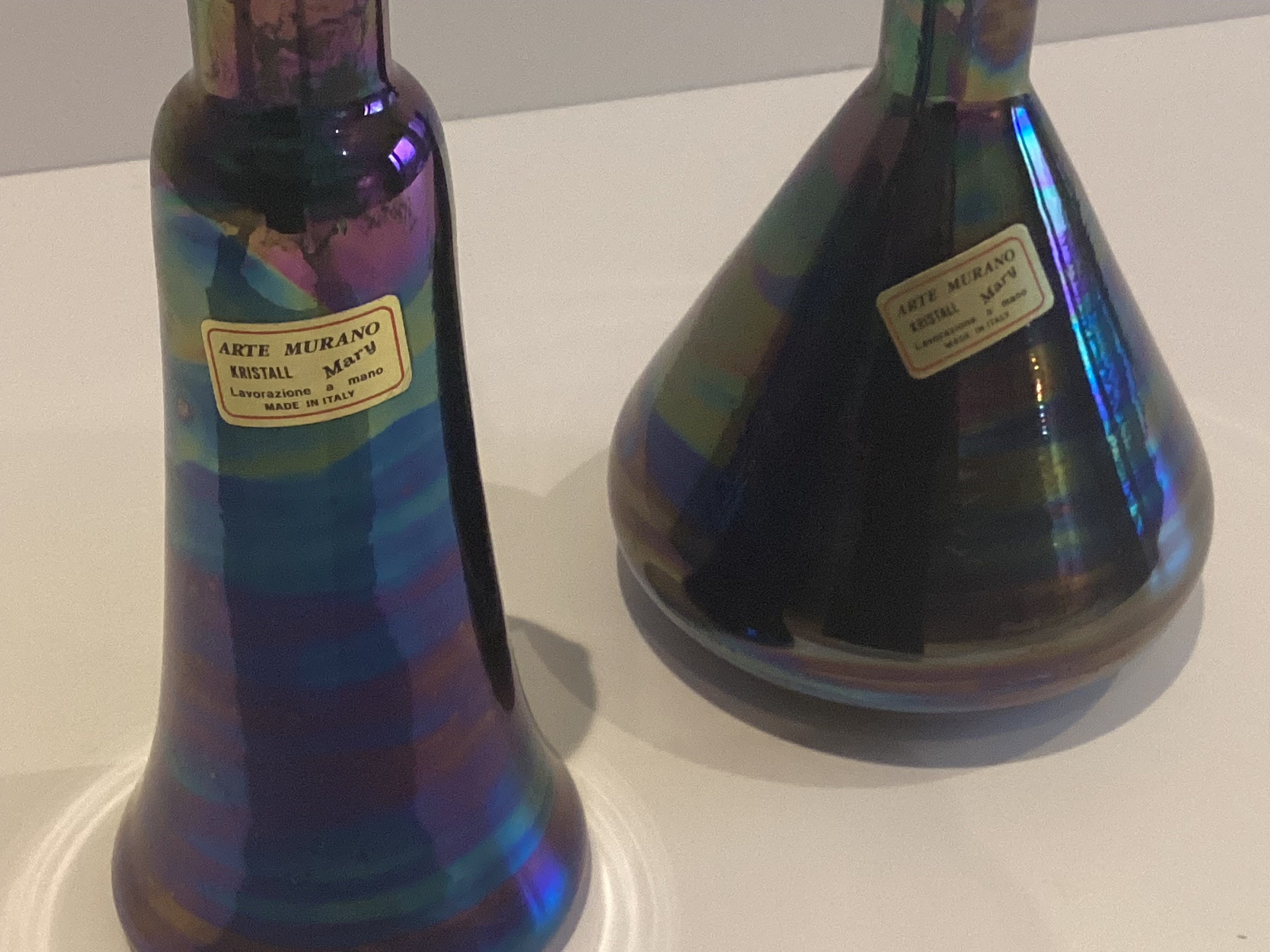 Vintage Murano Vases | 1950s Italian Iridescent Glass, Mary Design with Stoppers — photo 5 of 6