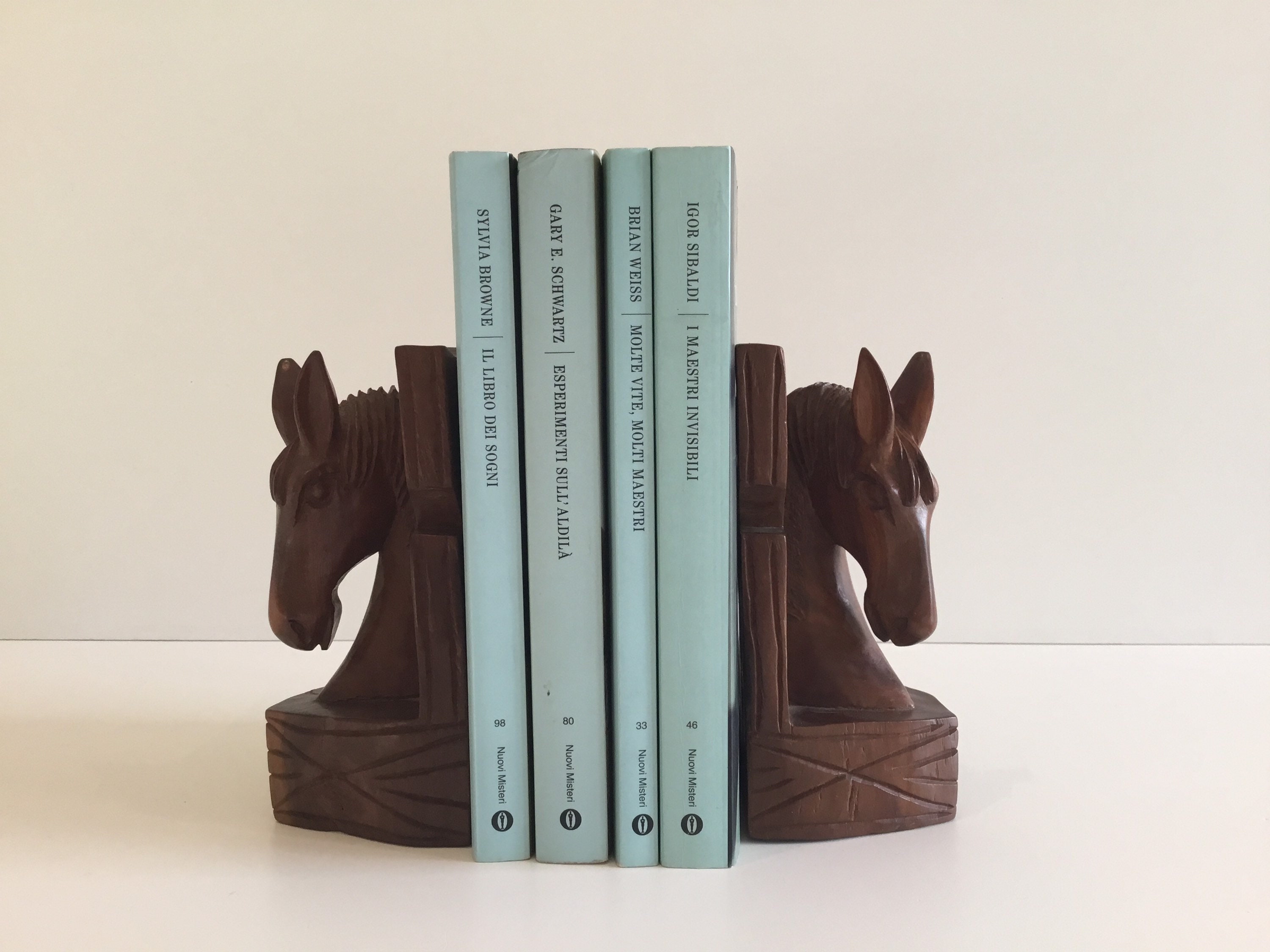 Vintage Bookends | 1960s Hand-Carved Exotic Wood Horses, Solid Wood Book Stops — photo 2 of 7