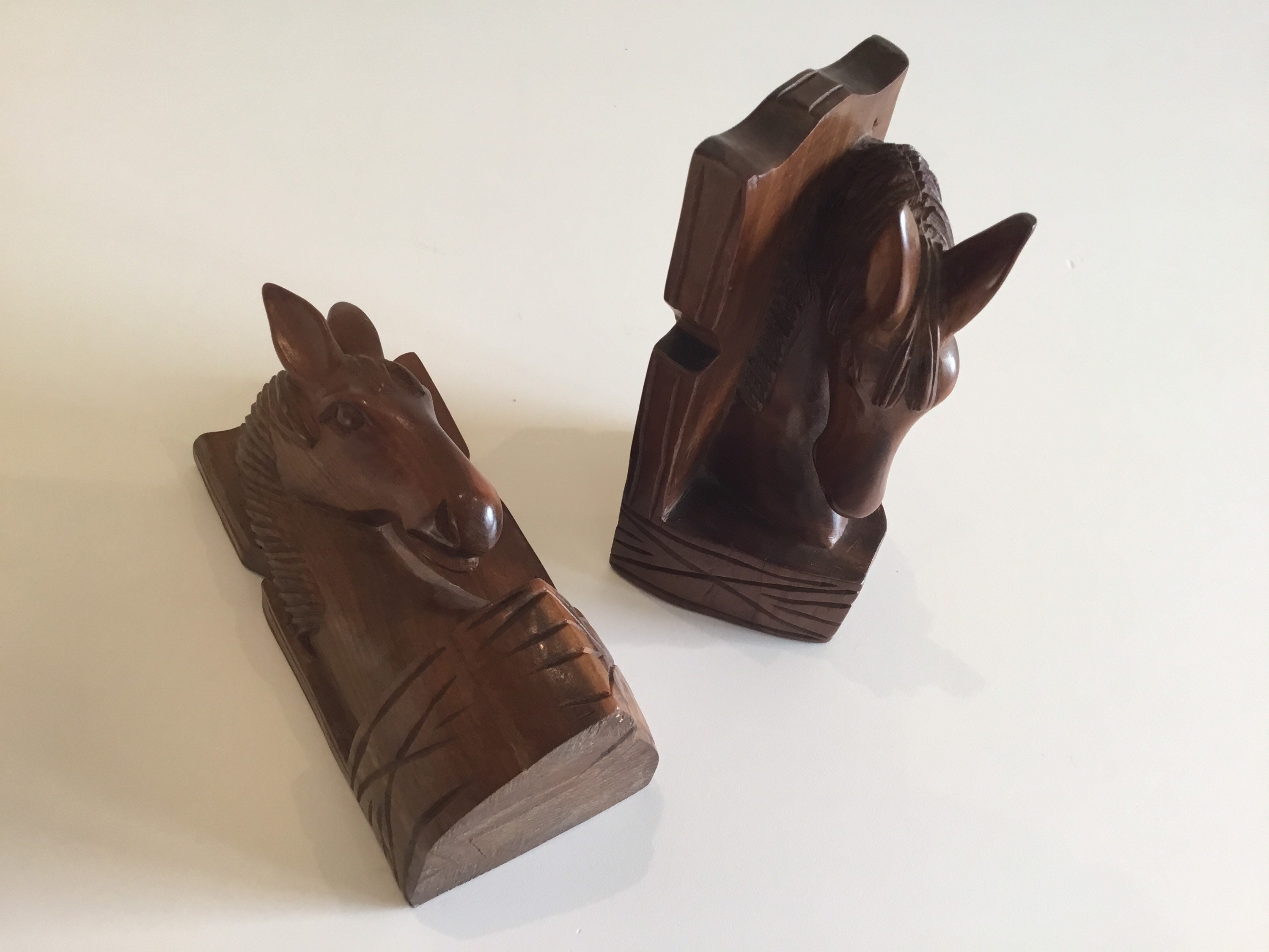 Vintage Bookends | 1960s Hand-Carved Exotic Wood Horses, Solid Wood Book Stops — photo 6 of 7