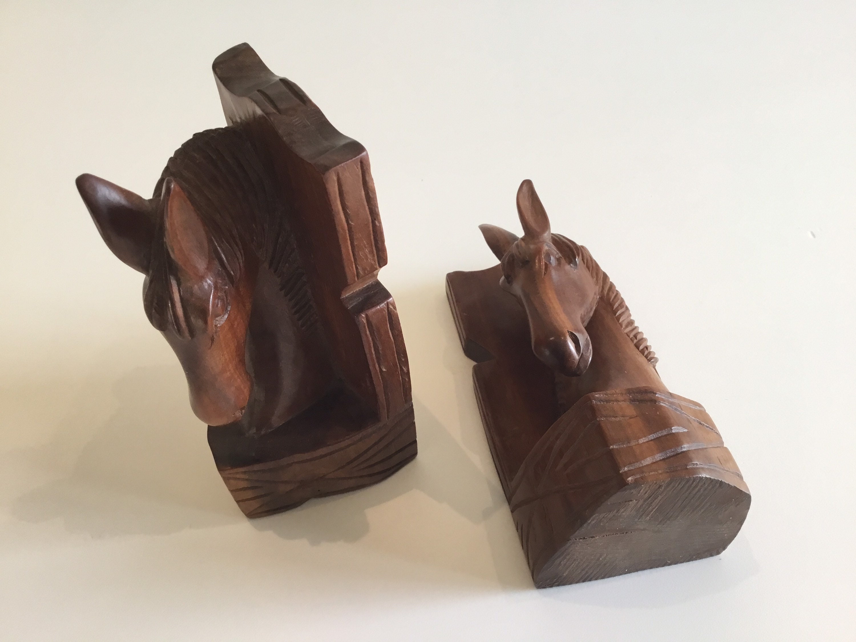 Vintage Bookends | 1960s Hand-Carved Exotic Wood Horses, Solid Wood Book Stops — photo 7 of 7