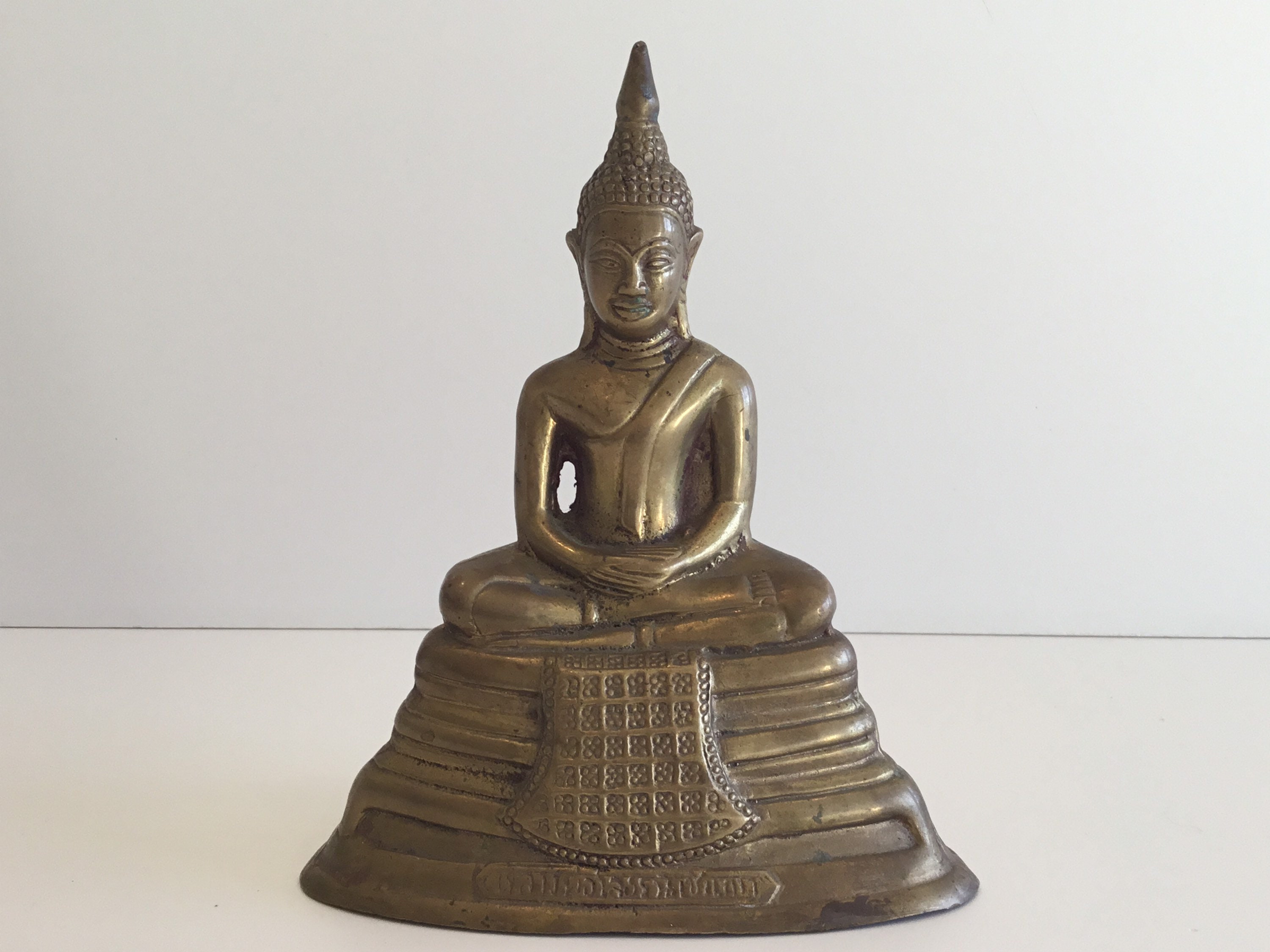 Vintage Bronze Buddha | 1930s Tibetan Inscribed Statue, Front & Back Mantra — photo 3 of 10