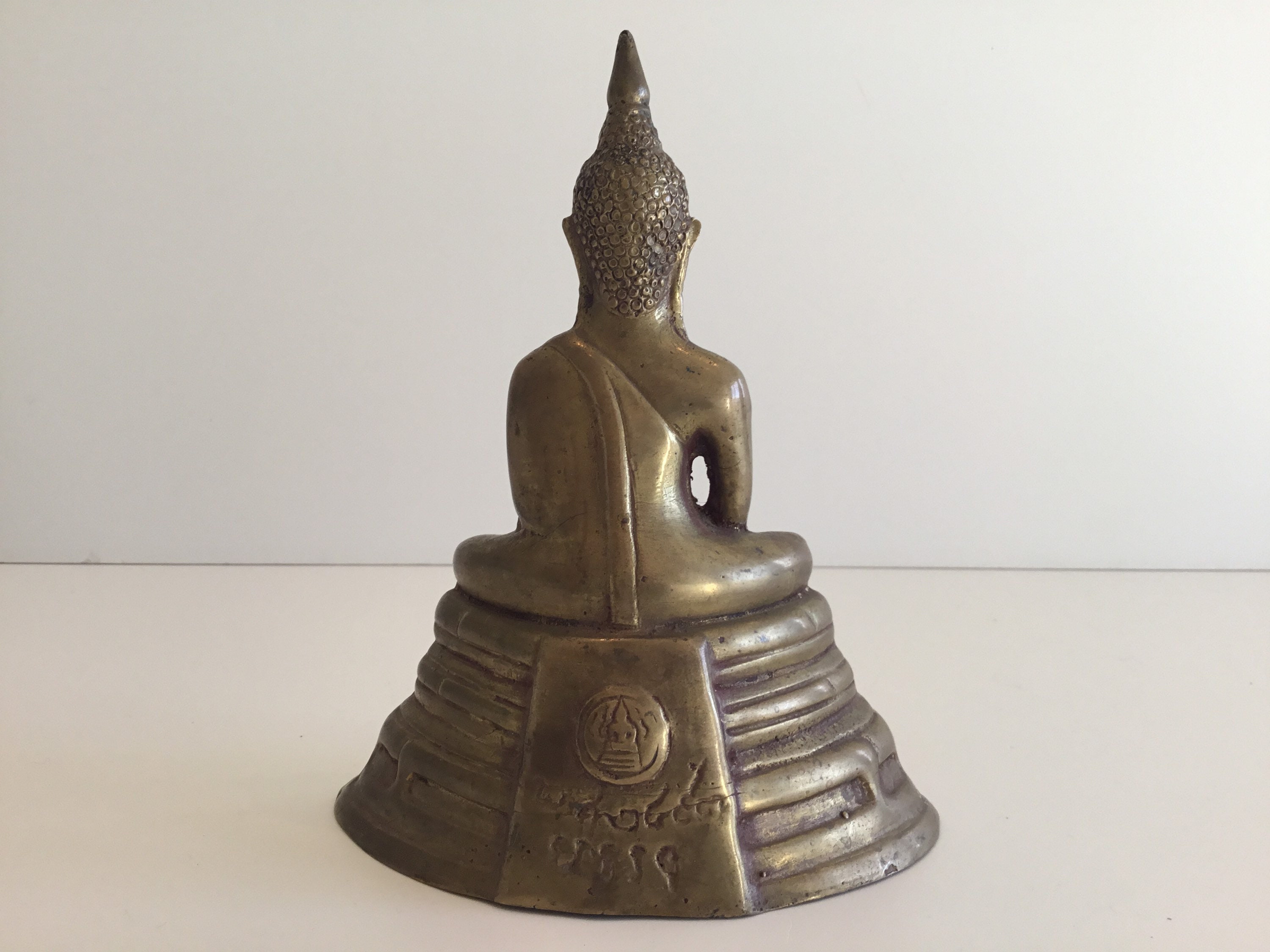 Vintage Bronze Buddha | 1930s Tibetan Inscribed Statue, Front & Back Mantra — photo 6 of 10