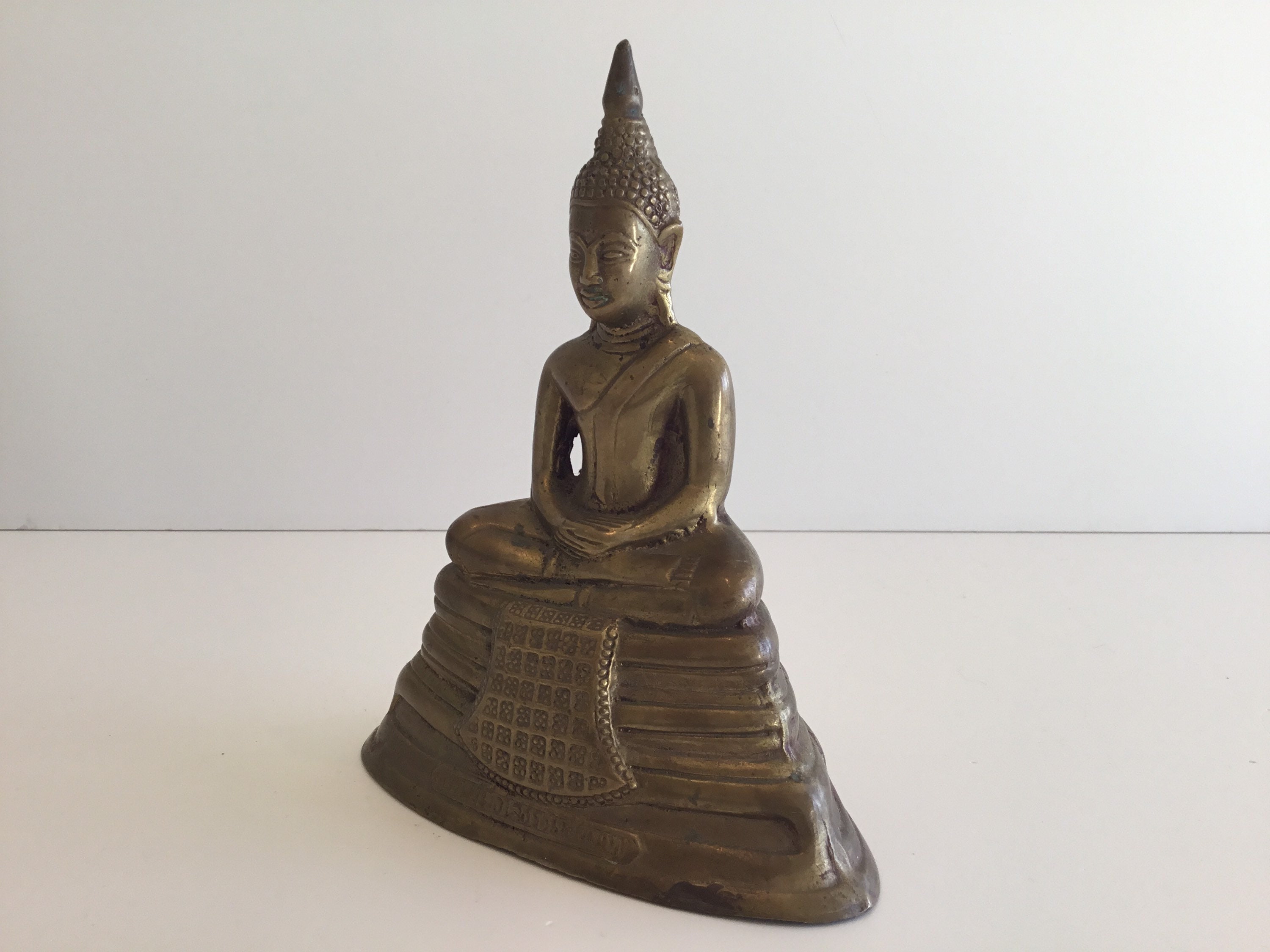 Vintage Bronze Buddha | 1930s Tibetan Inscribed Statue, Front & Back Mantra — photo 7 of 10