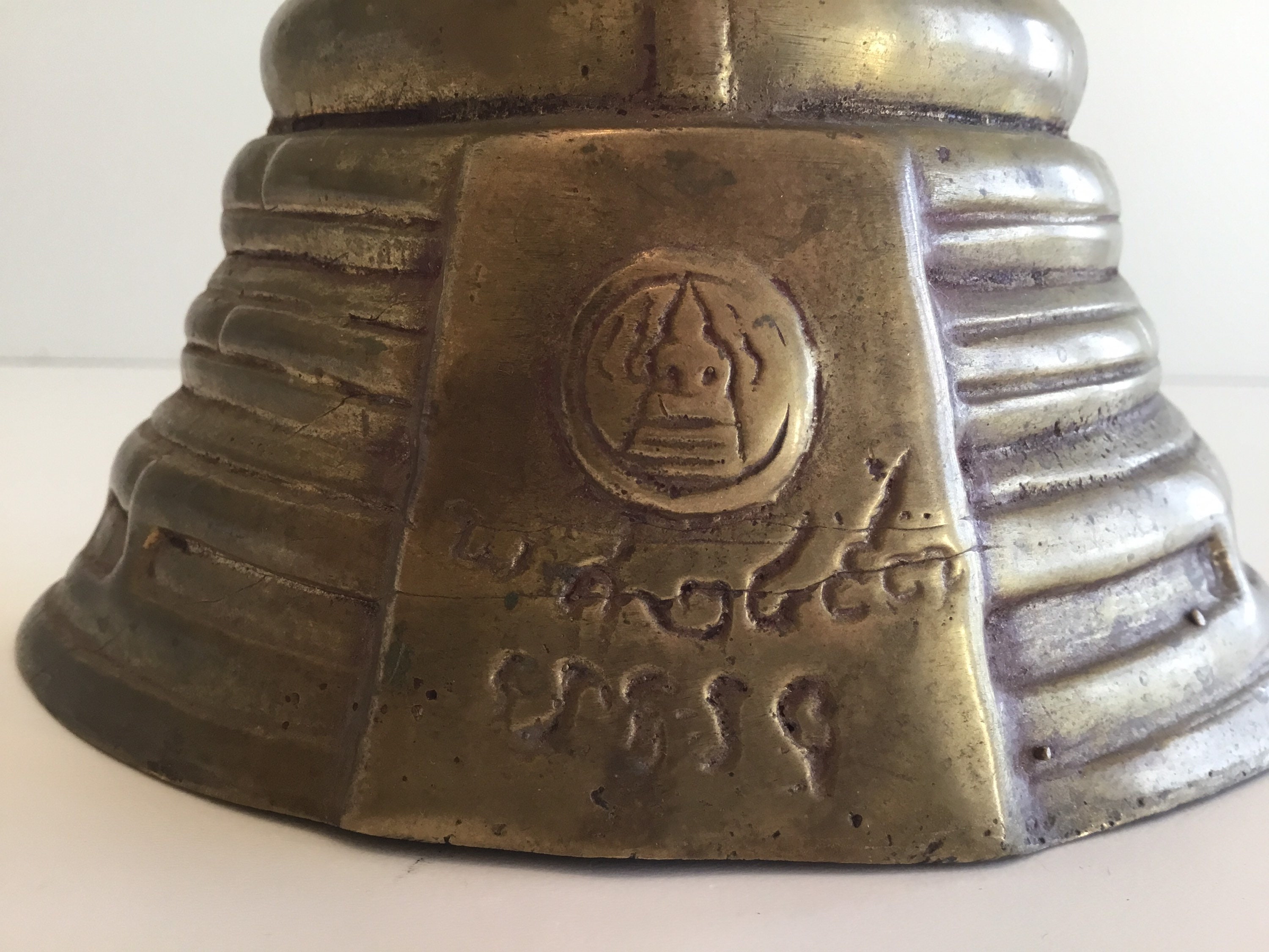 Vintage Bronze Buddha | 1930s Tibetan Inscribed Statue, Front & Back Mantra — photo 9 of 10
