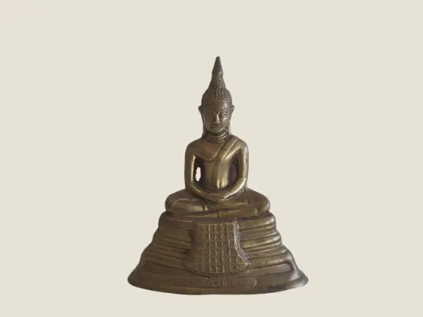 Vintage Bronze Buddha | 1930s Tibetan Inscribed Statue, Front & Back Mantra