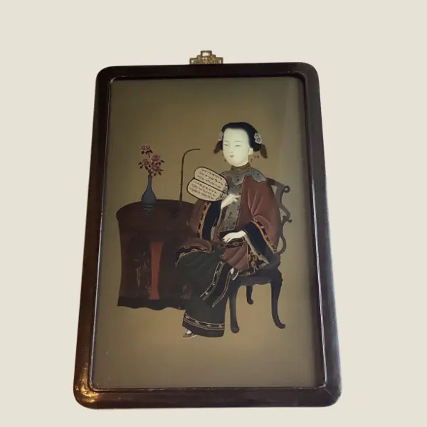 Vintage Collectible Reverse Glass Painting (1930) Hand-Painted Chinese Portrait