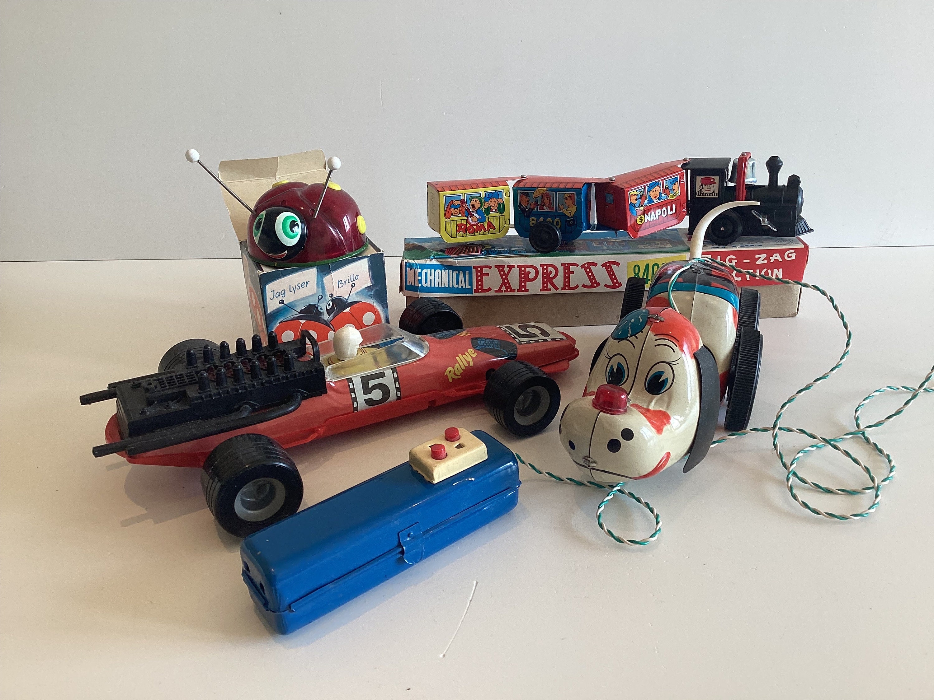Vintage Toy Lot | 1950s Battery & Wind-Up Toys, Tin Dog, Train, Clutch Car, Ladybug — photo 2 of 7