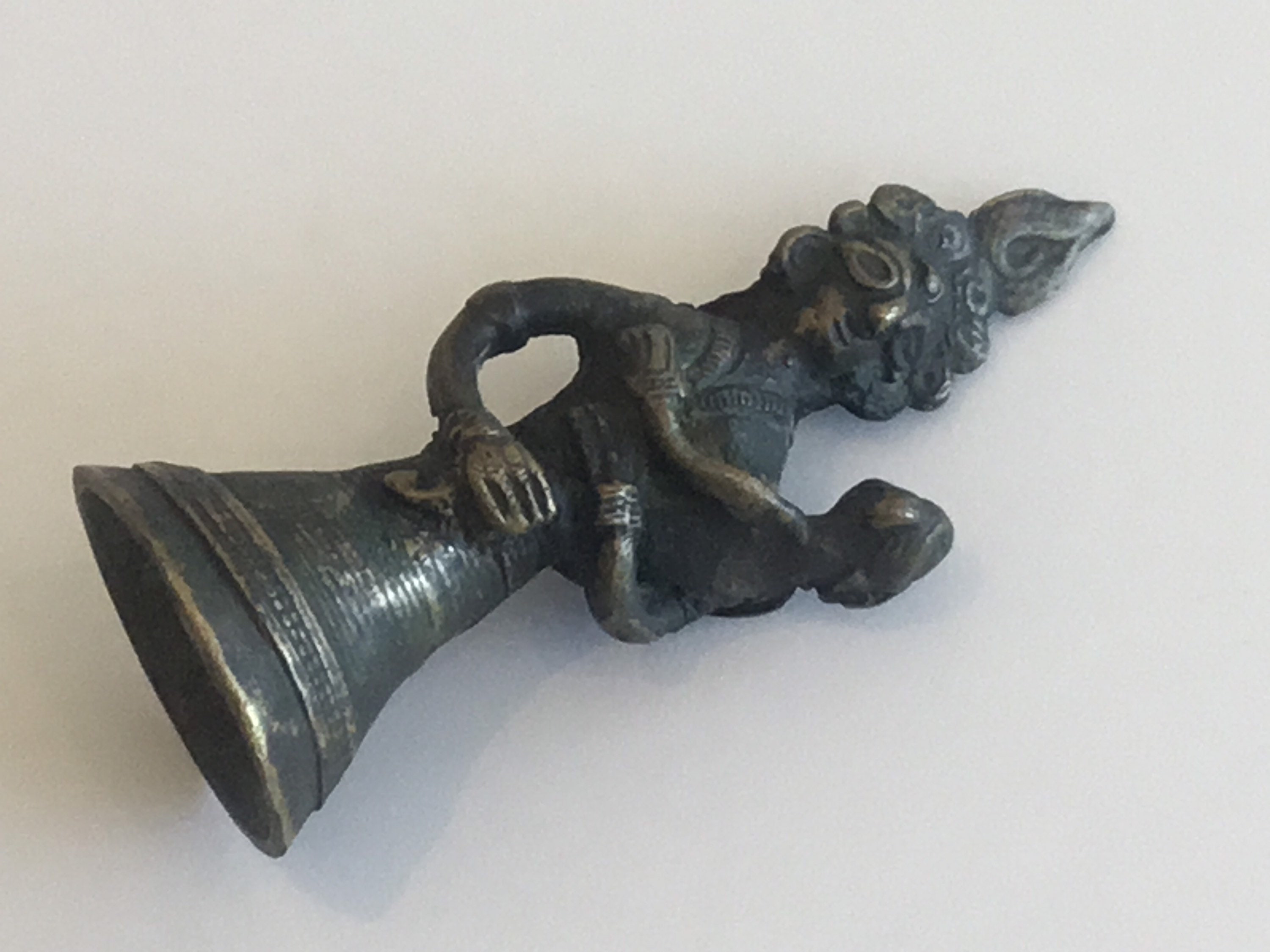 Antique Bronze Bell | 1800s Indian Ritual Art, Mythological Figure with Child — photo 2 of 10