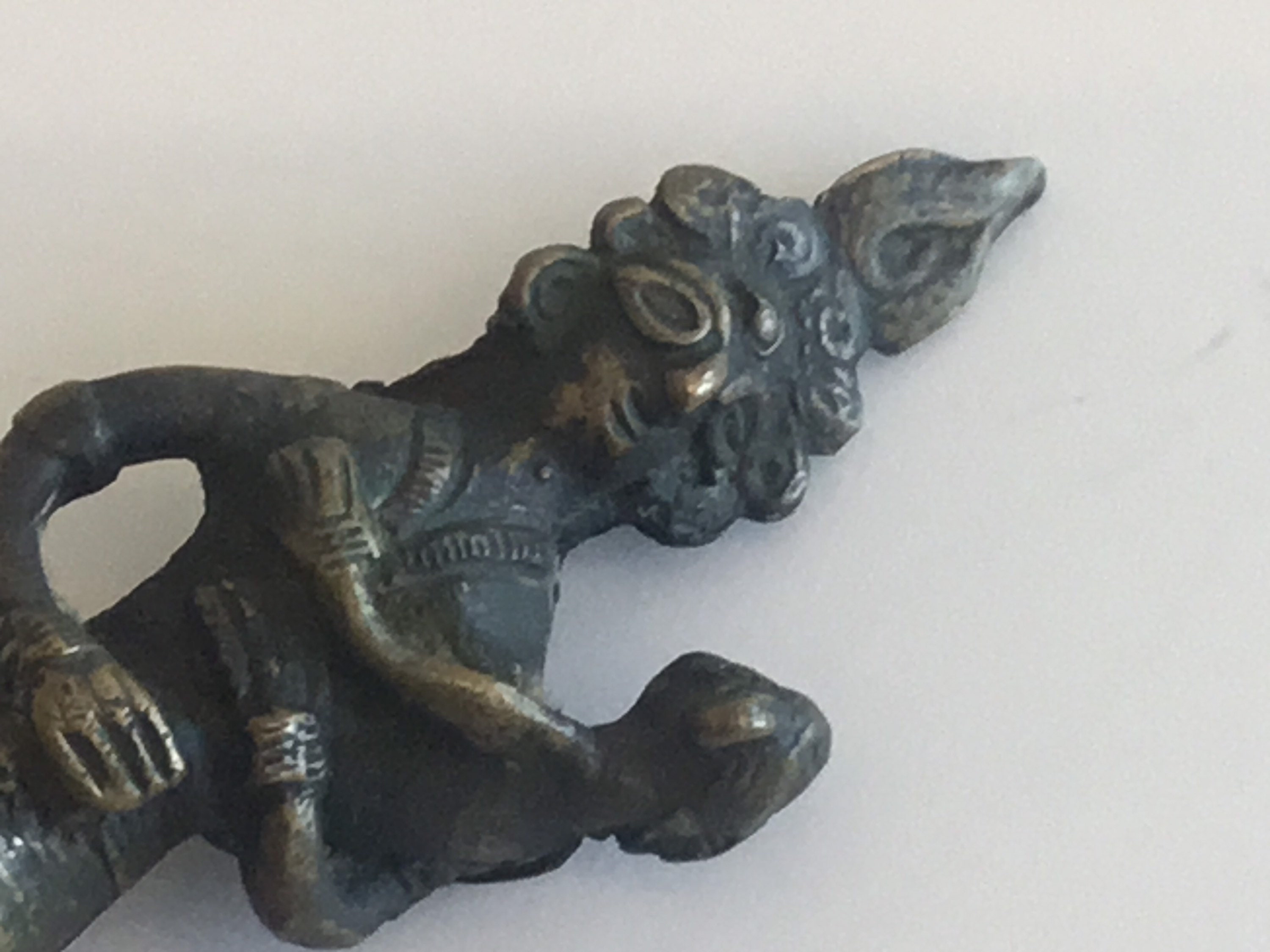 Antique Bronze Bell | 1800s Indian Ritual Art, Mythological Figure with Child — photo 3 of 10