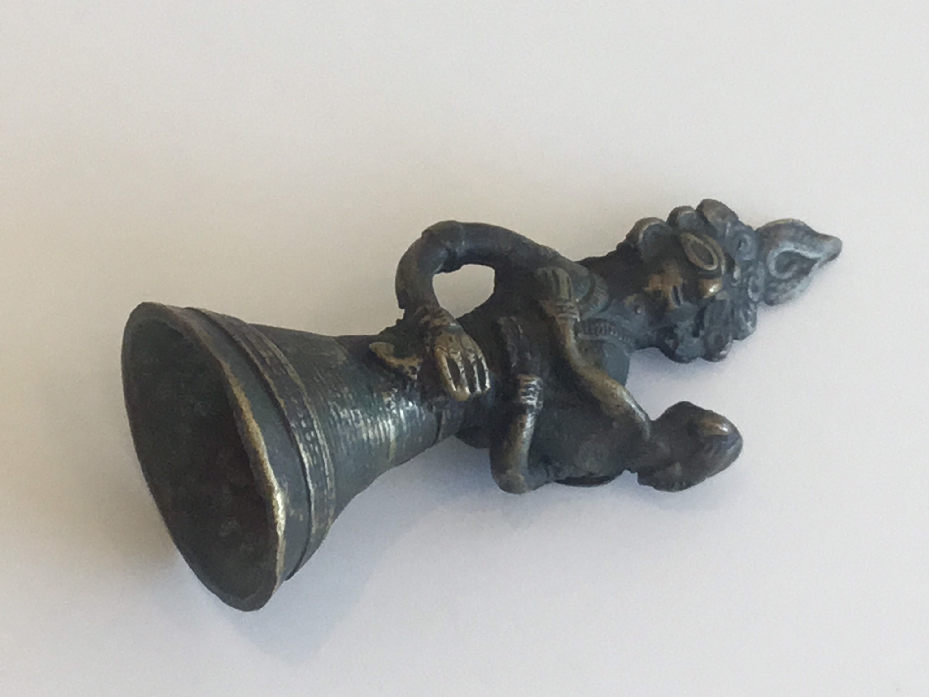Antique Bronze Bell | 1800s Indian Ritual Art, Mythological Figure with Child — photo 5 of 10