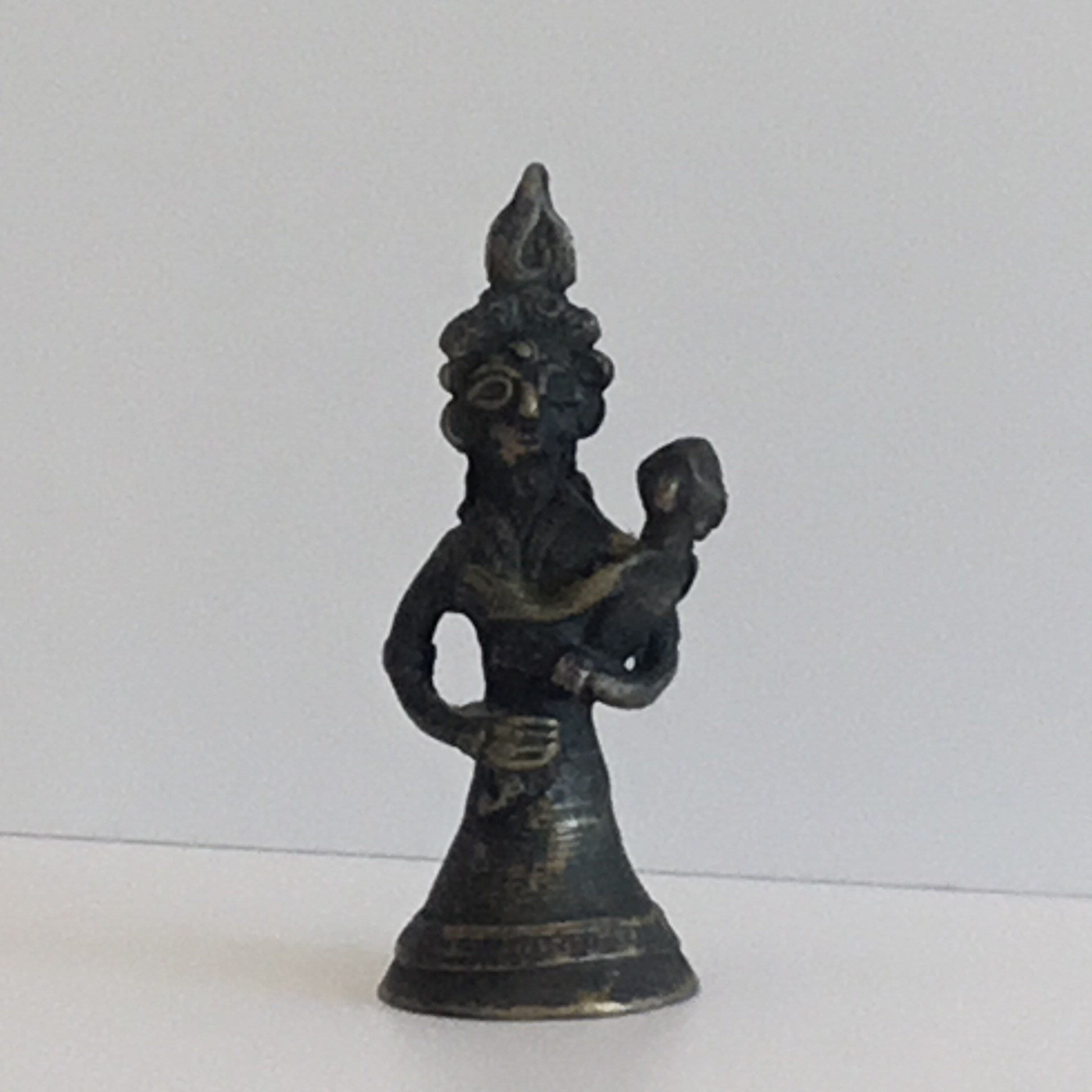 Antique Bronze Bell | 1800s Indian Ritual Art, Mythological Figure with Child — photo 6 of 10