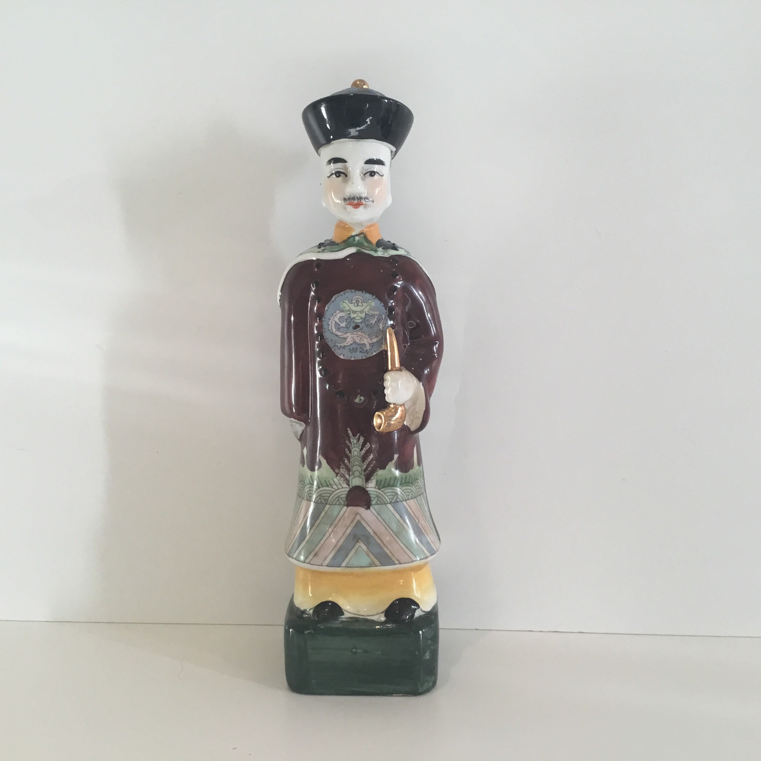 Vintage Porcelain Figurine | 1950s Chinese Emperor, Hand Painted Marked Statue — photo 2 of 9