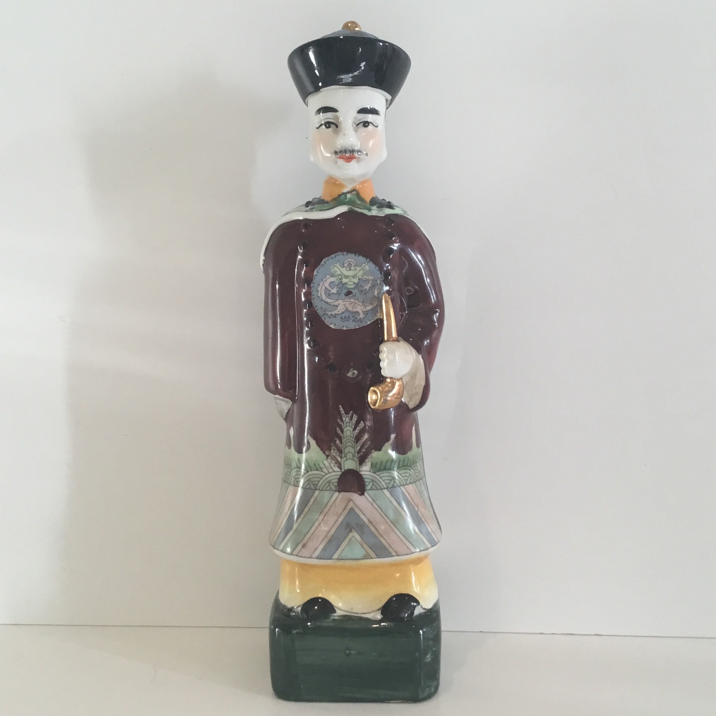 Vintage Porcelain Figurine | 1950s Chinese Emperor, Hand Painted Marked Statue — photo 3 of 9