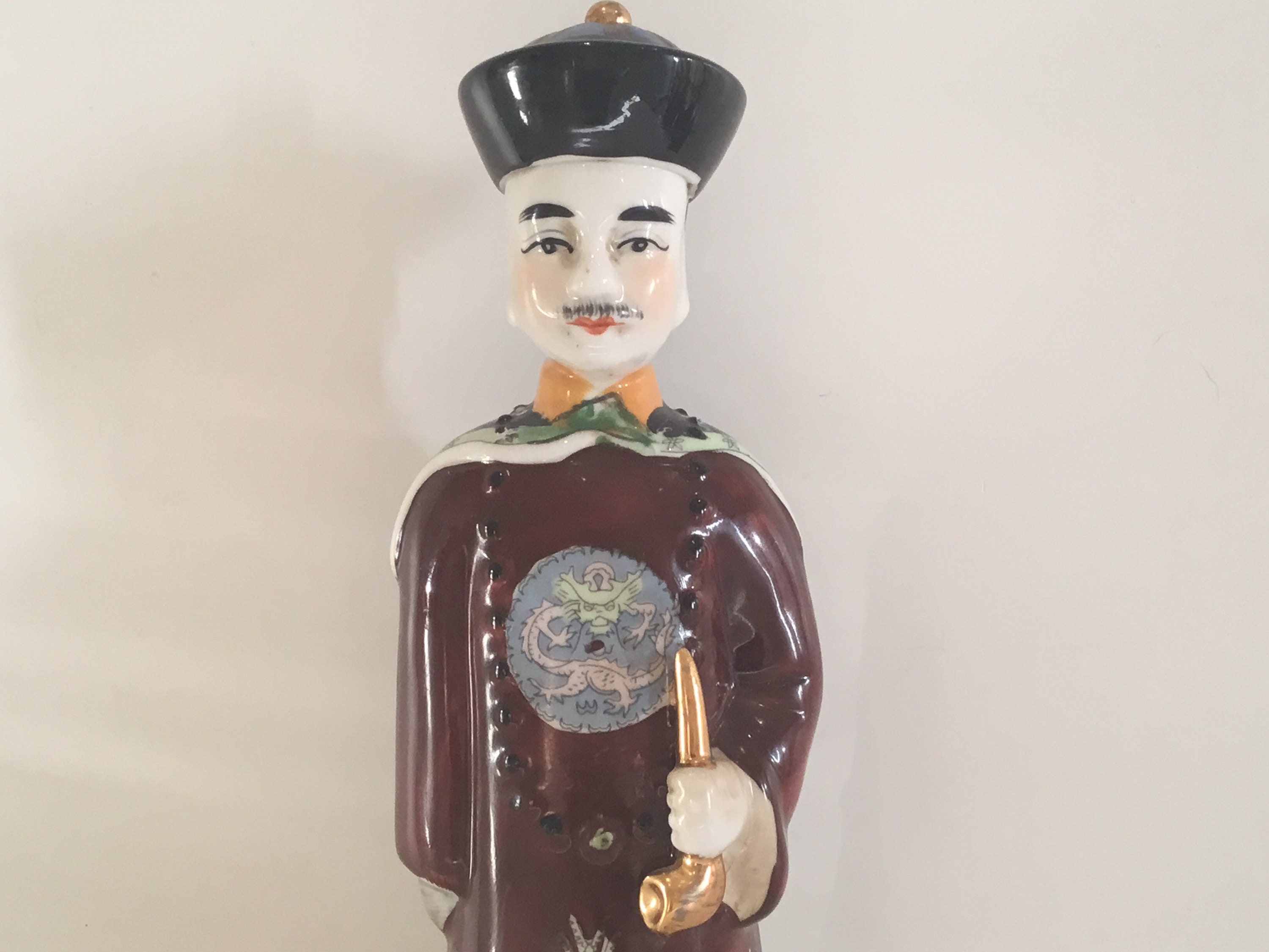 Vintage Porcelain Figurine | 1950s Chinese Emperor, Hand Painted Marked Statue — photo 4 of 9