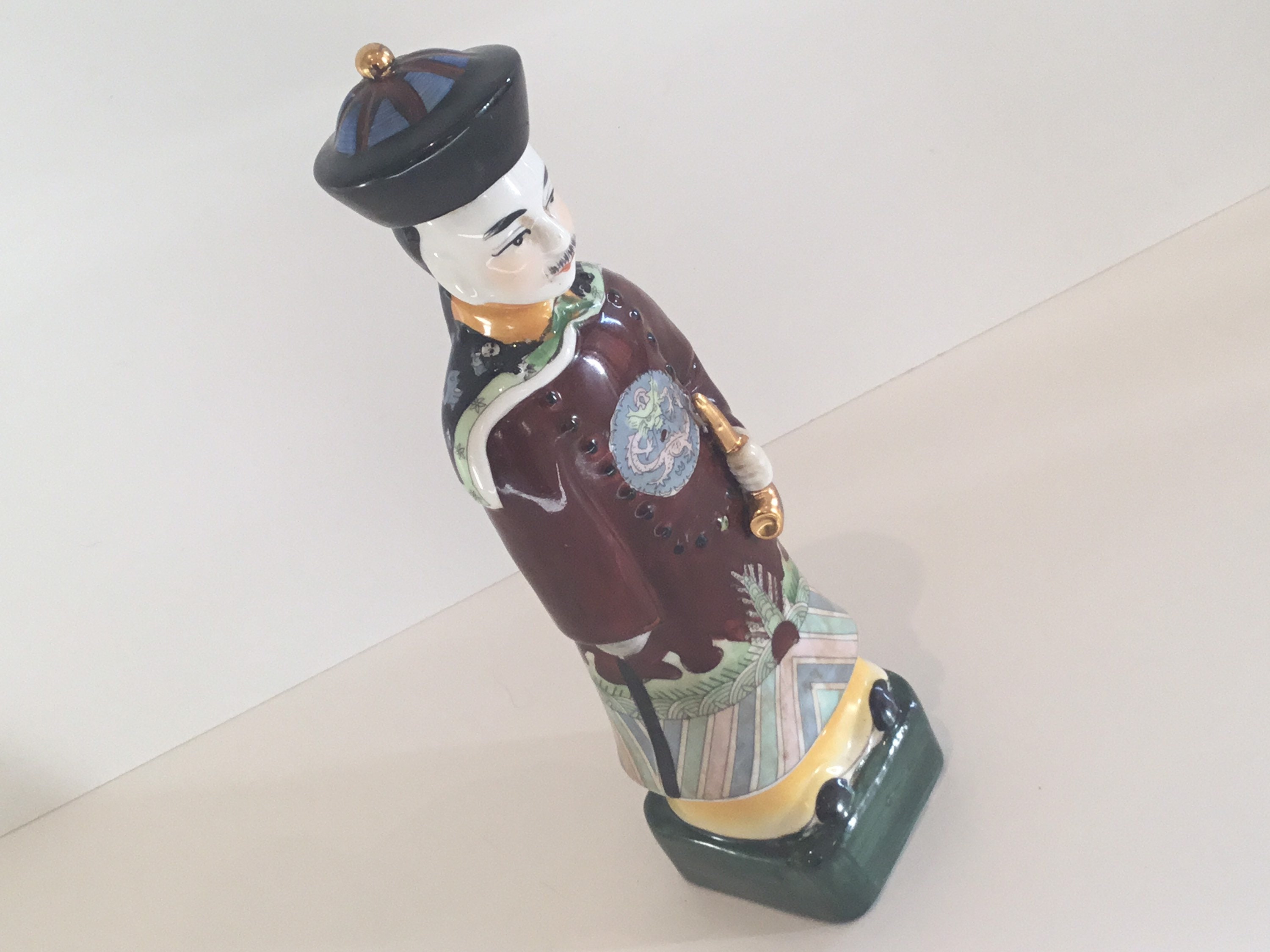 Vintage Porcelain Figurine | 1950s Chinese Emperor, Hand Painted Marked Statue — photo 5 of 9
