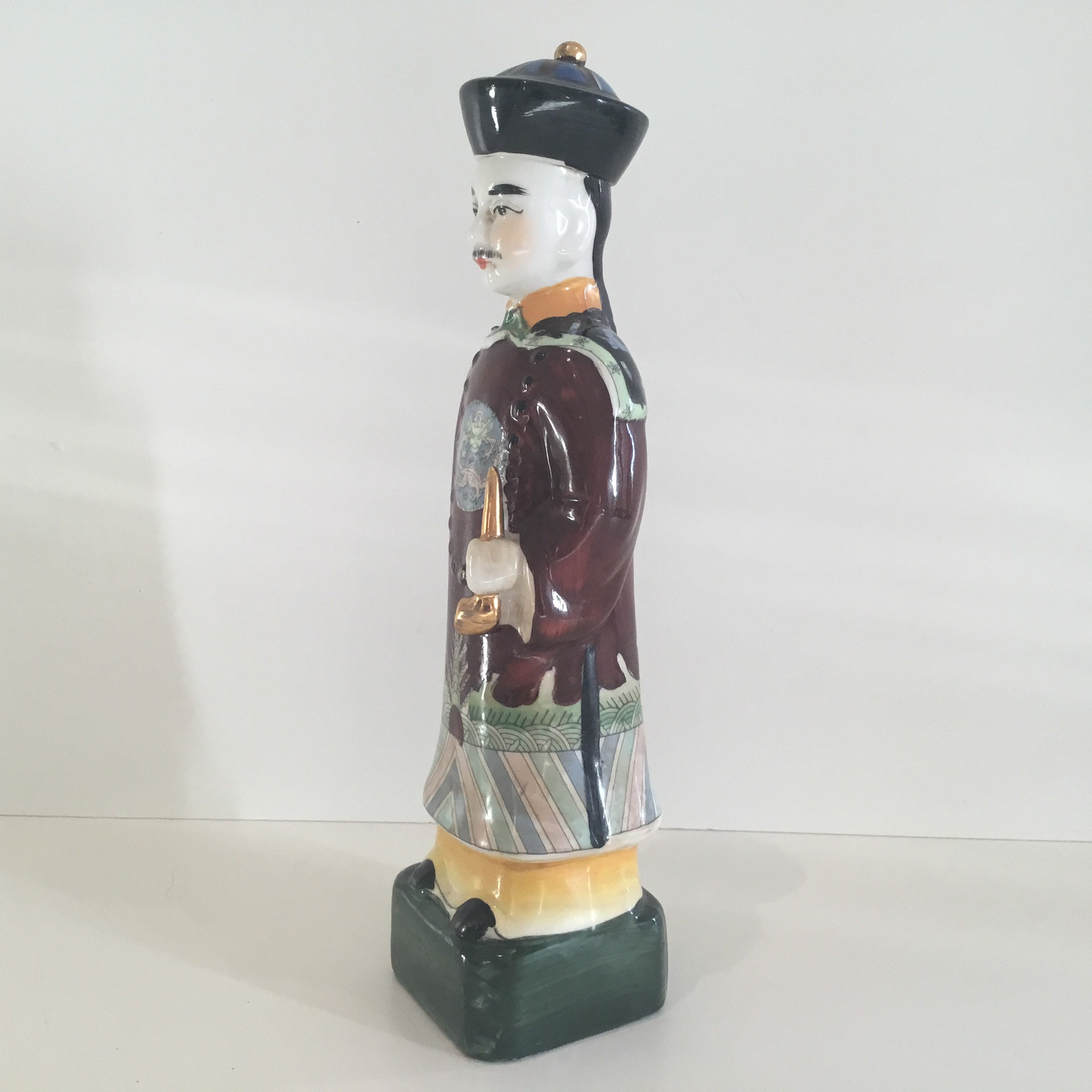 Vintage Porcelain Figurine | 1950s Chinese Emperor, Hand Painted Marked Statue — photo 6 of 9