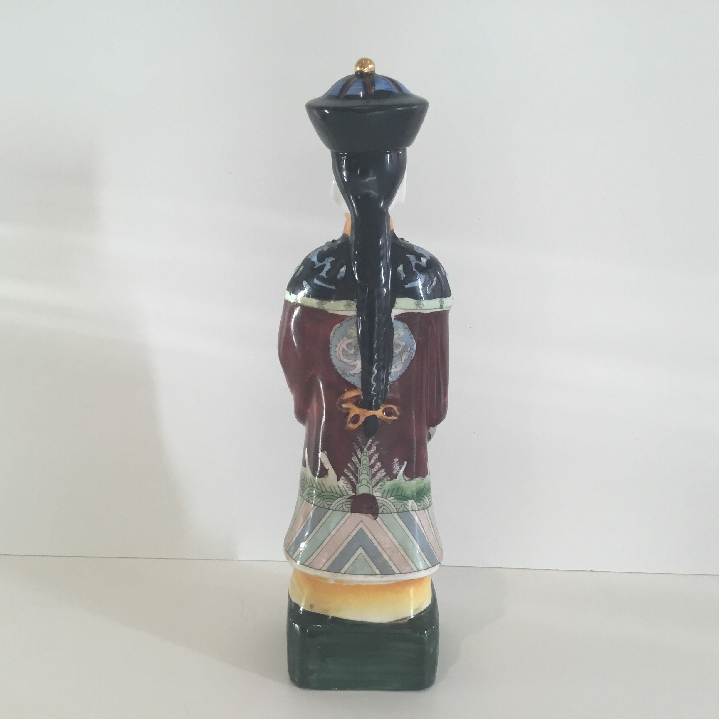 Vintage Porcelain Figurine | 1950s Chinese Emperor, Hand Painted Marked Statue — photo 7 of 9