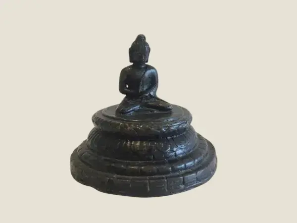 Bronze Buddha Statue Borobudur Meditating Stupa Indonesian Art (1900s)