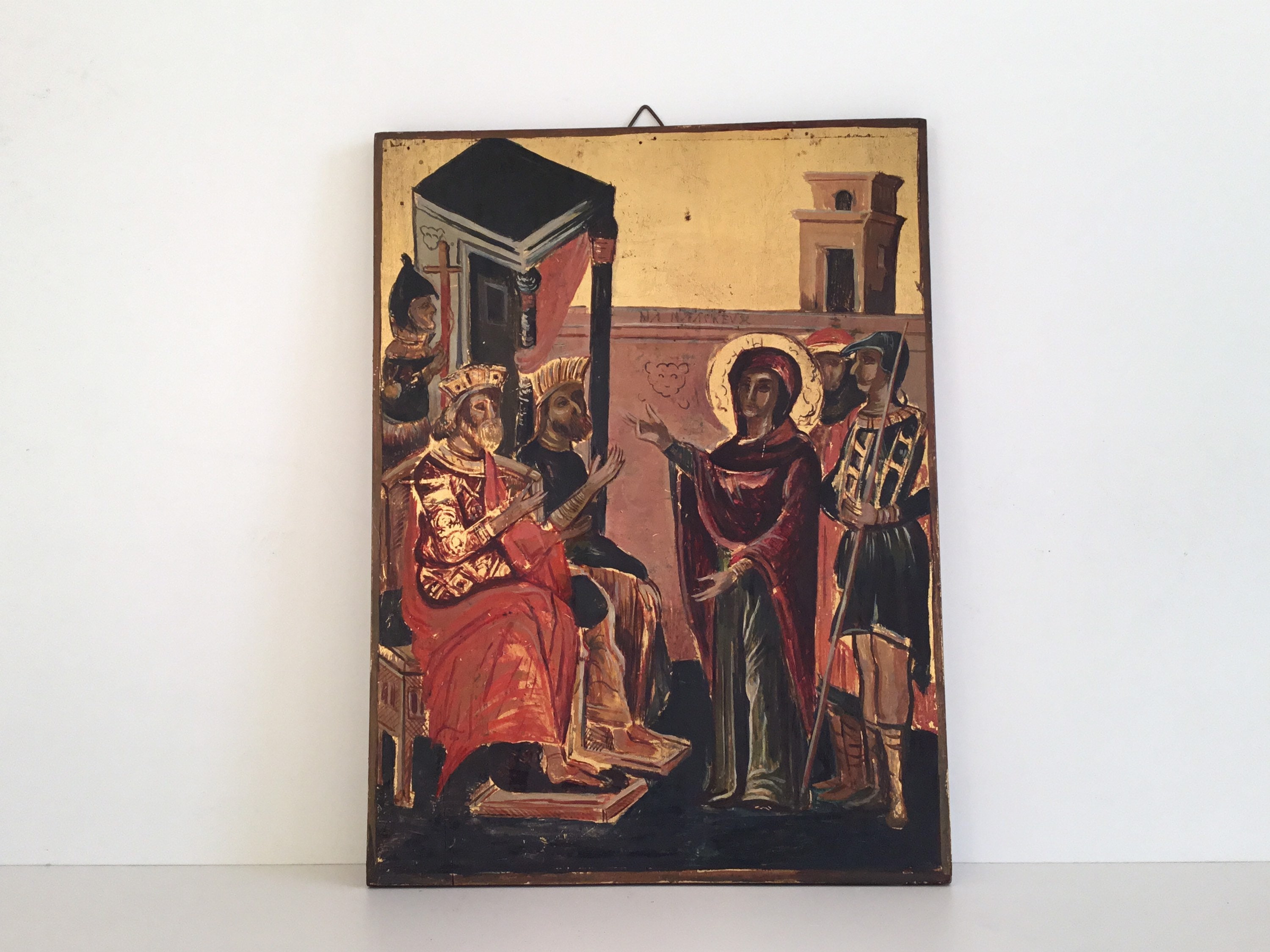 Vintage Orthodox Icon | 1950s Balkan Hand Painted, Tempera on Wood Religious Art — photo 2 of 9