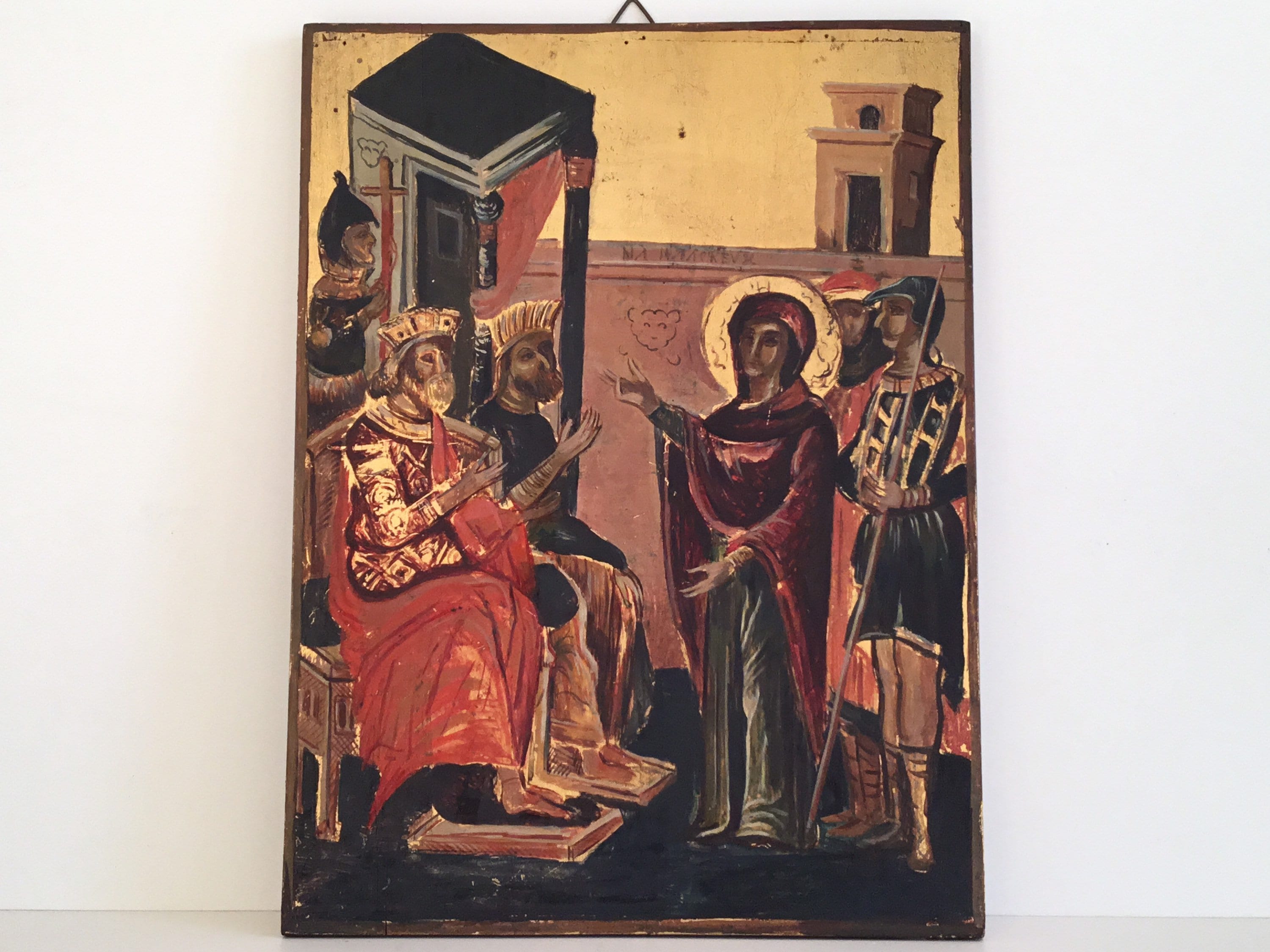 Vintage Orthodox Icon | 1950s Balkan Hand Painted, Tempera on Wood Religious Art — photo 3 of 9