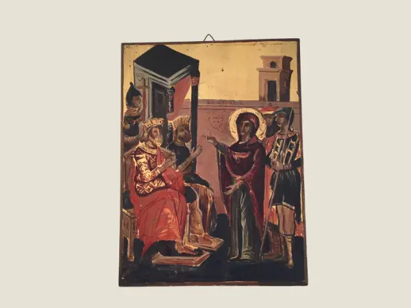 Vintage Orthodox Icon | 1950s Balkan Hand Painted, Tempera on Wood Religious Art