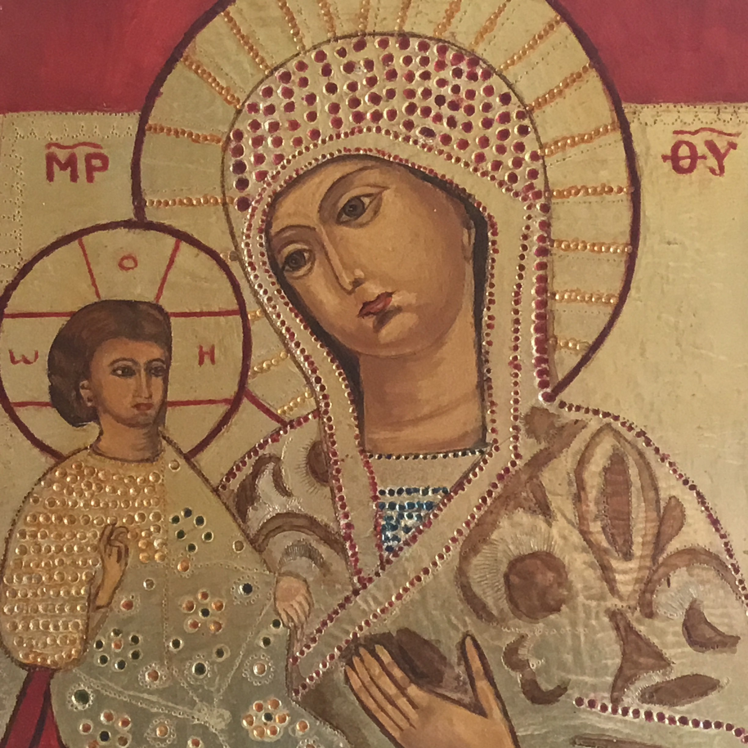 Vintage Icon | 1950s Greek Orthodox Three-Handed Mary, Gold Tempera Art — photo 4 of 7