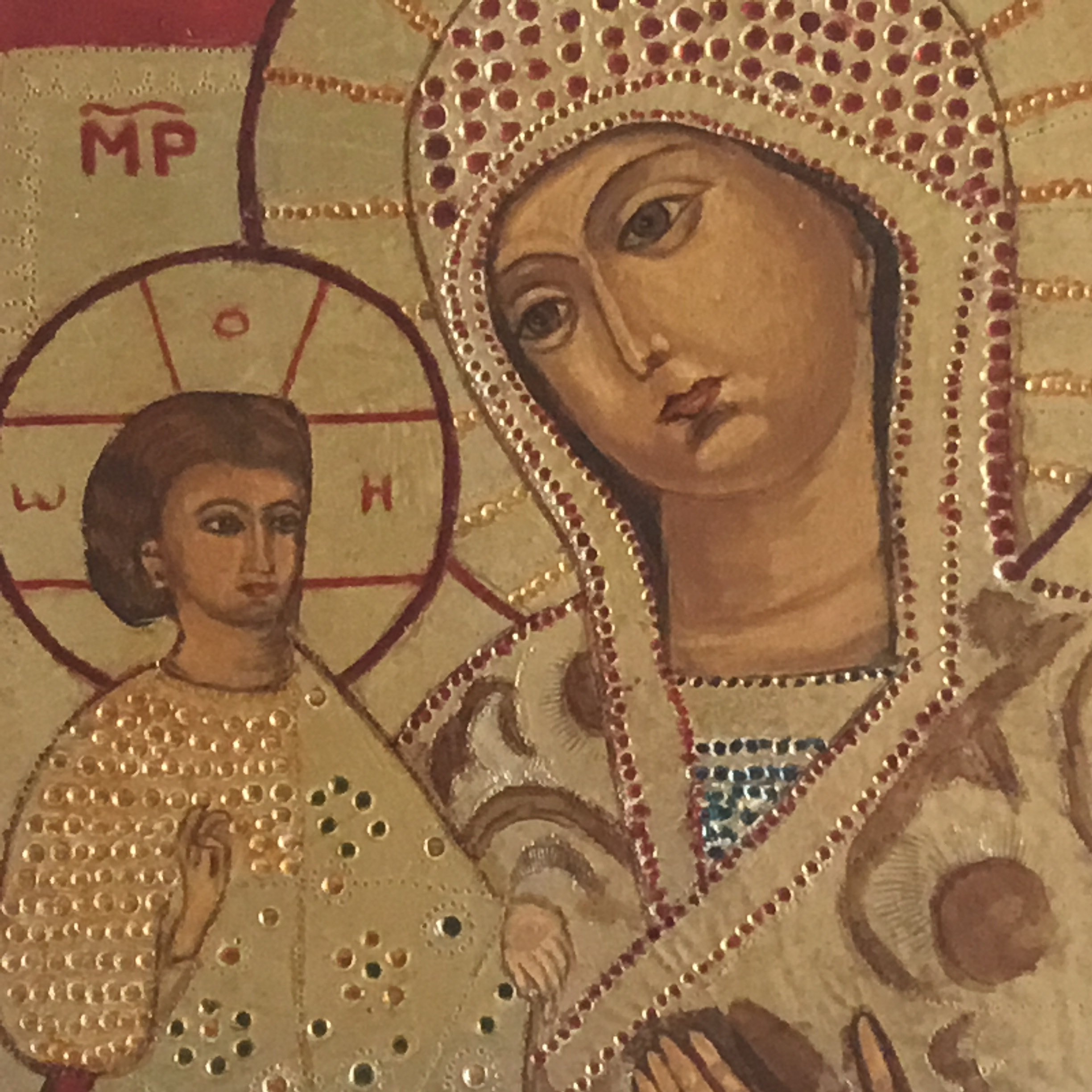 Vintage Icon | 1950s Greek Orthodox Three-Handed Mary, Gold Tempera Art — photo 5 of 7