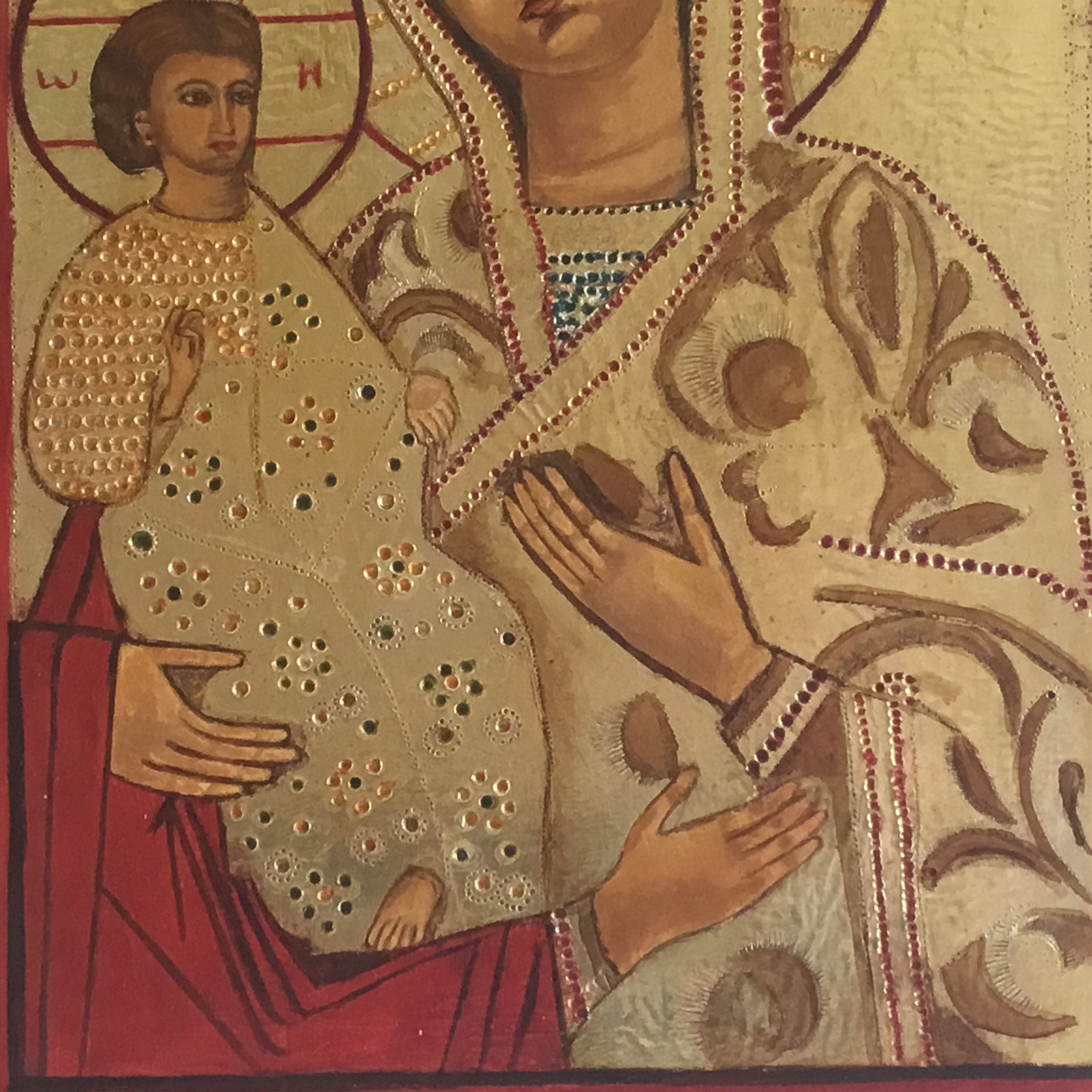 Vintage Icon | 1950s Greek Orthodox Three-Handed Mary, Gold Tempera Art — photo 6 of 7