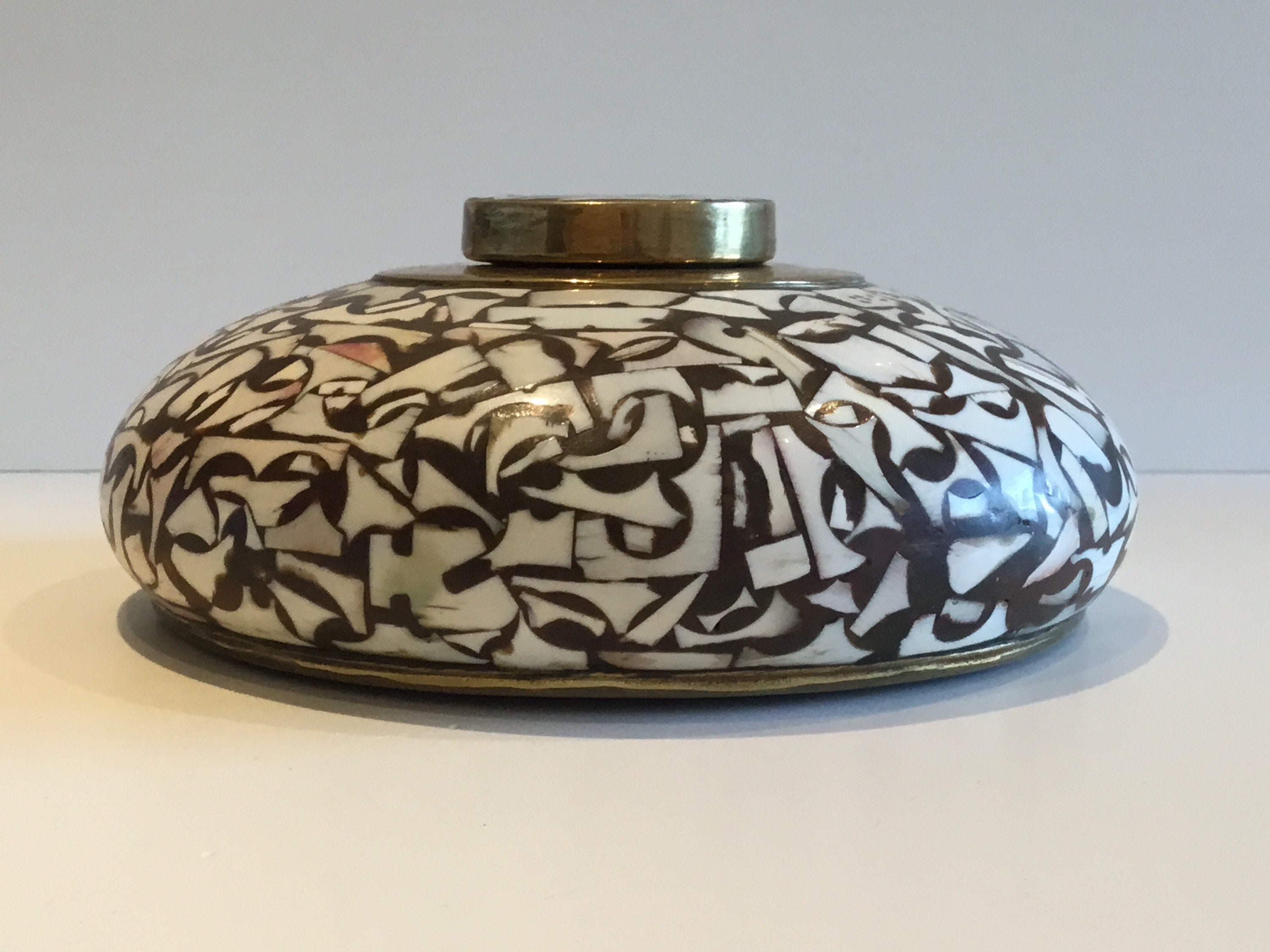 Vintage Indian Bowl | 1930s Hand-Made Precious Mosaic Wood, Brass Fittings — photo 5 of 9