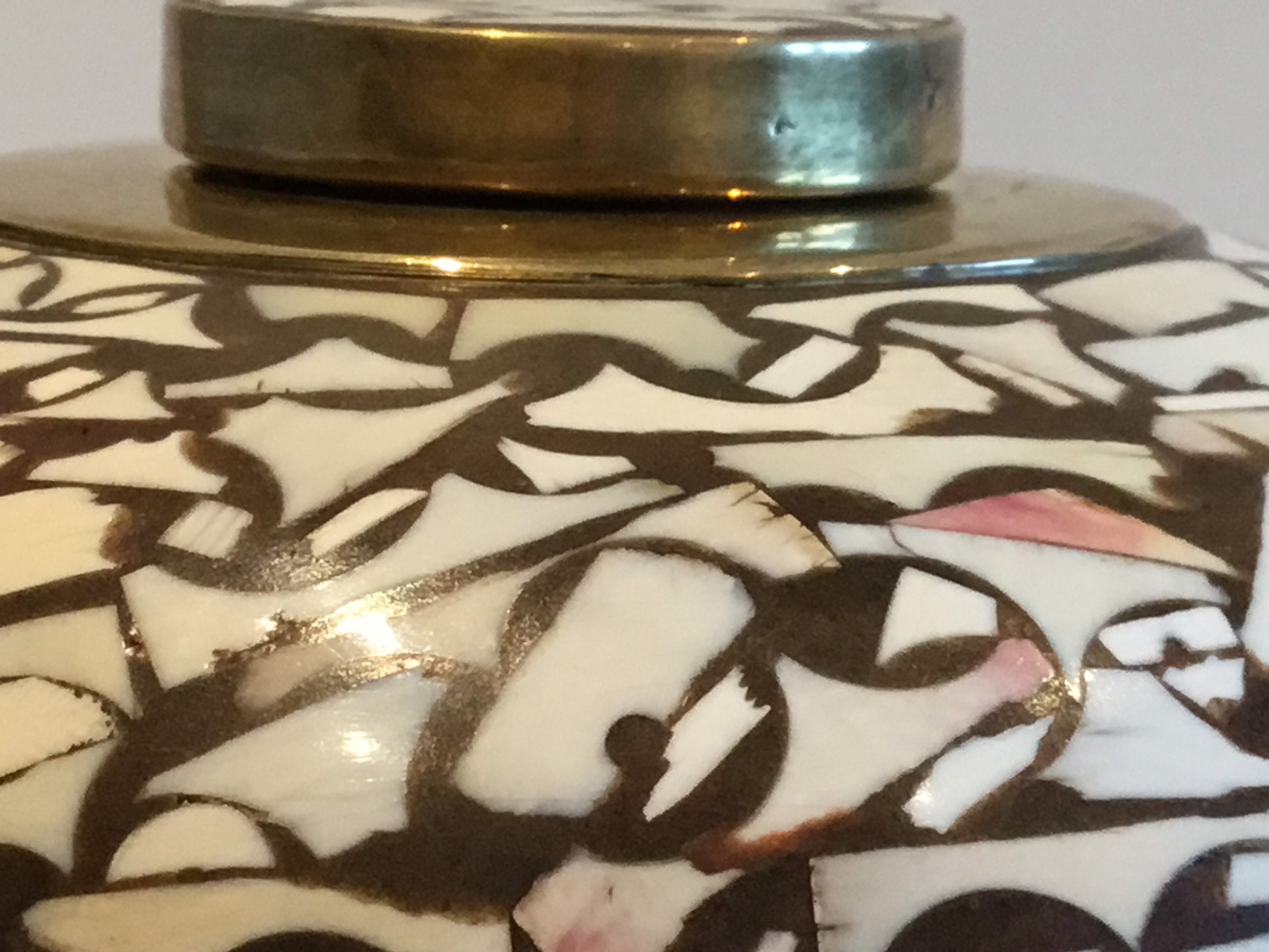 Vintage Indian Bowl | 1930s Hand-Made Precious Mosaic Wood, Brass Fittings — photo 9 of 9