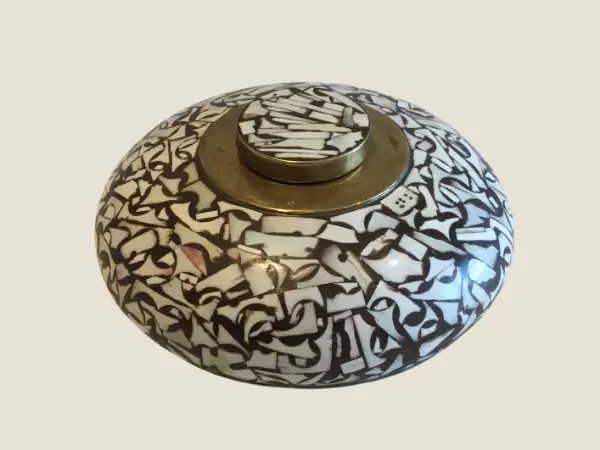 Vintage Indian Bowl | 1930s Hand-Made Precious Mosaic Wood, Brass Fittings