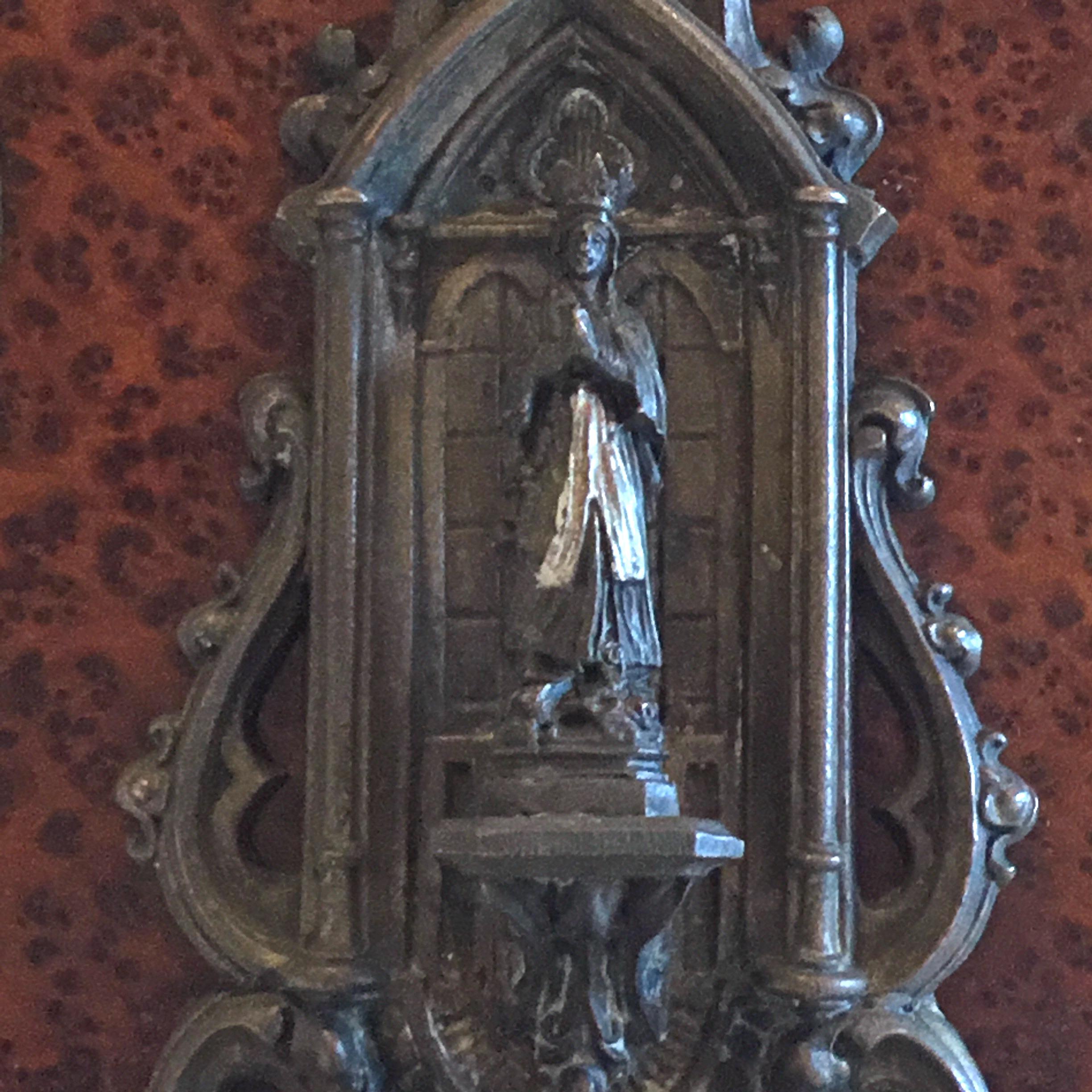 Antique Bronze Madonna | 1900s French Holy Water Font, Wall Mount Religious Art — photo 5 of 10