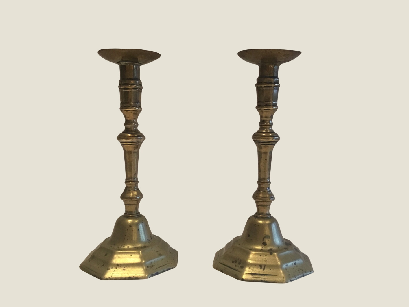 Antique Brass Candlesticks | Late 1800s French Pair, Original Patina Collectible
