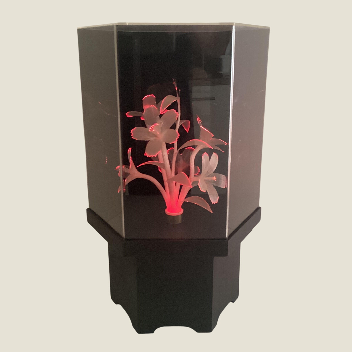 Vintage Lamp | 1970s Italian Plexiglas Light, Rotating Optic Fiber Flowers