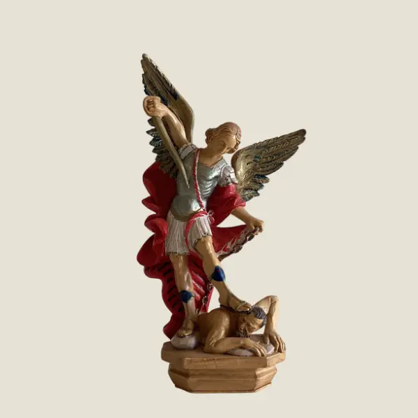 Vintage Italian Sculpture | Santini Archangel Michael Resin Statue, 1970s Religious Art