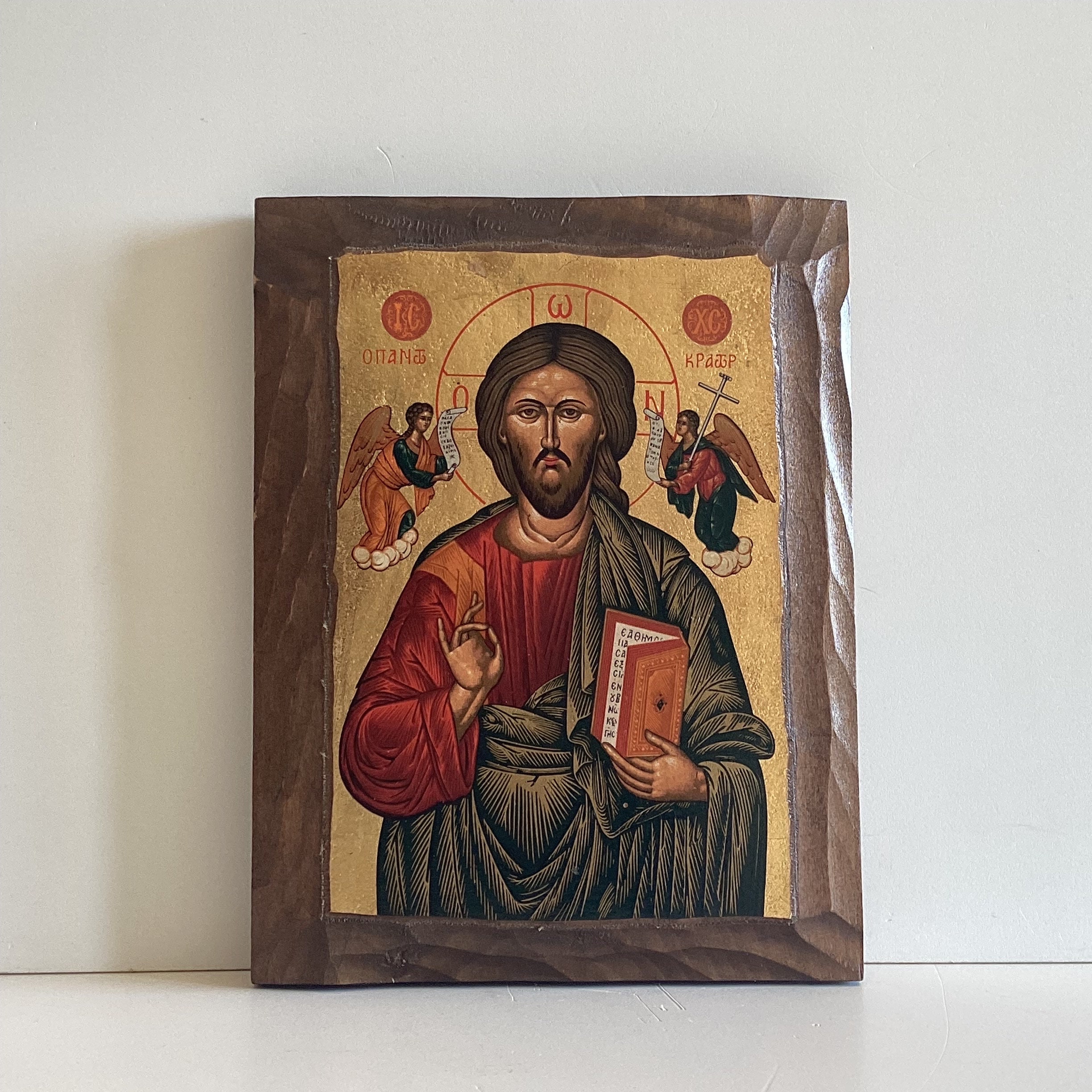 Vintage Icon | 1960s Jesus Christ Pantocrator, Hand Painted Gold Tempera on Wood — photo 2 of 7
