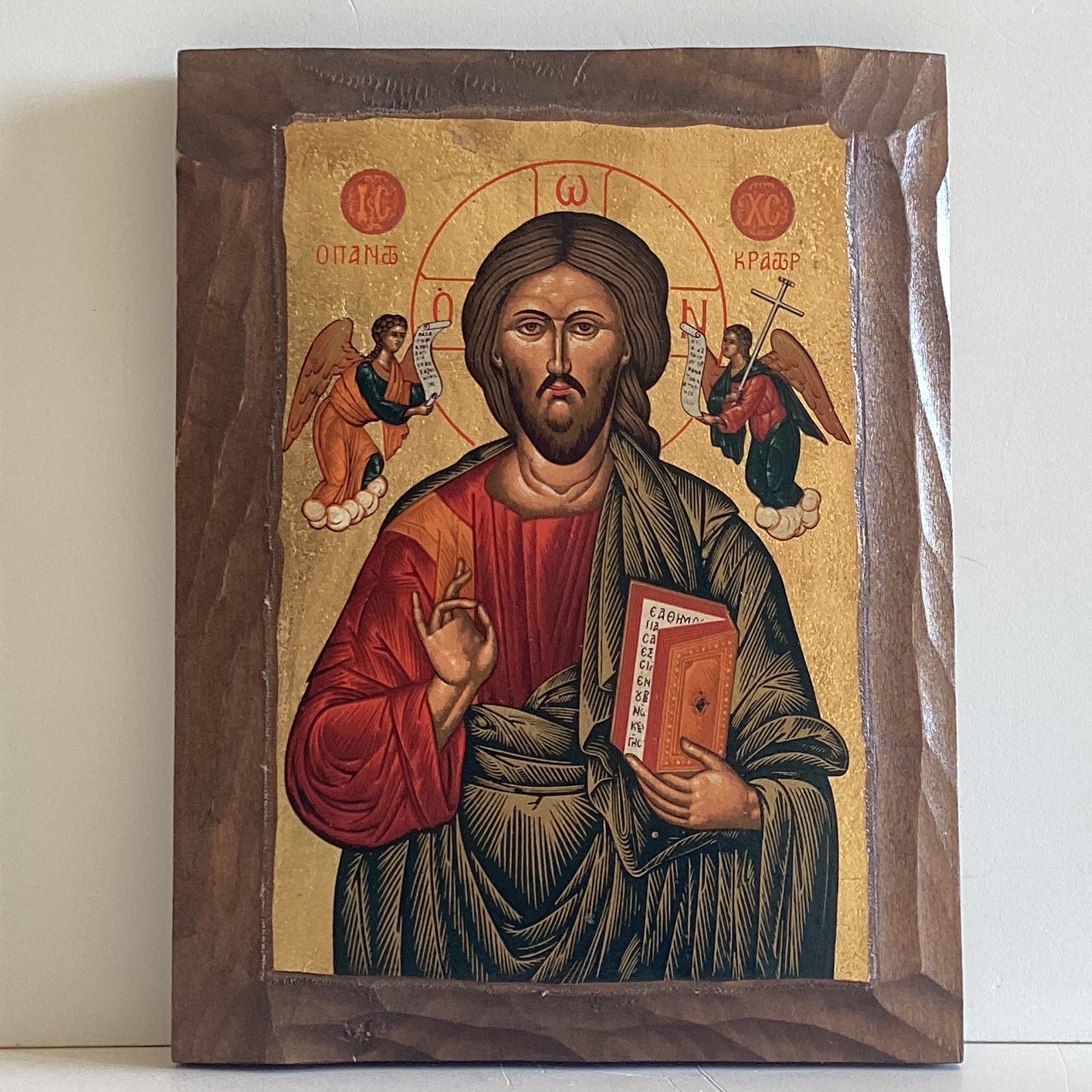Vintage Icon | 1960s Jesus Christ Pantocrator, Hand Painted Gold Tempera on Wood — photo 3 of 7