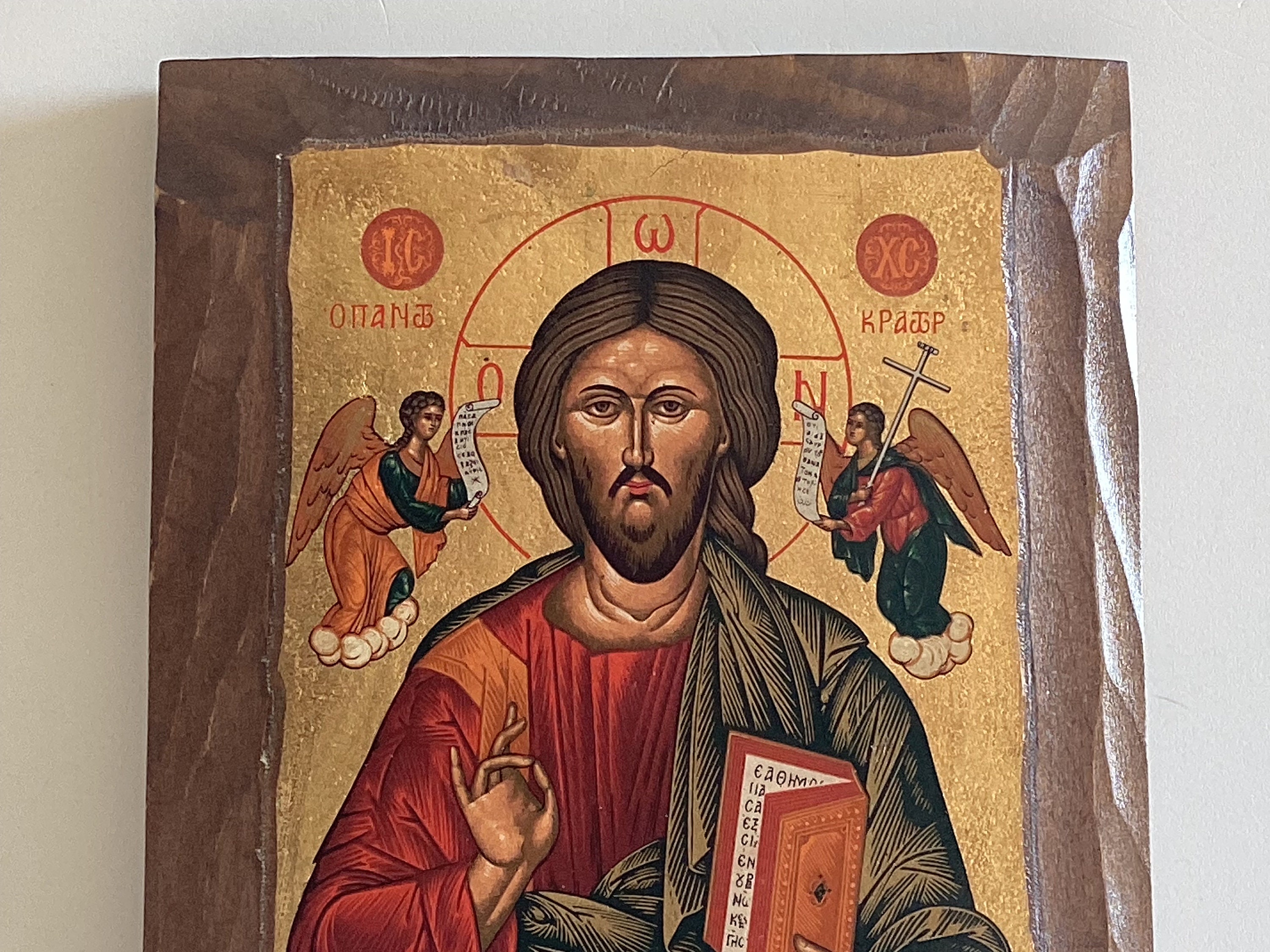 Vintage Icon | 1960s Jesus Christ Pantocrator, Hand Painted Gold Tempera on Wood — photo 4 of 7