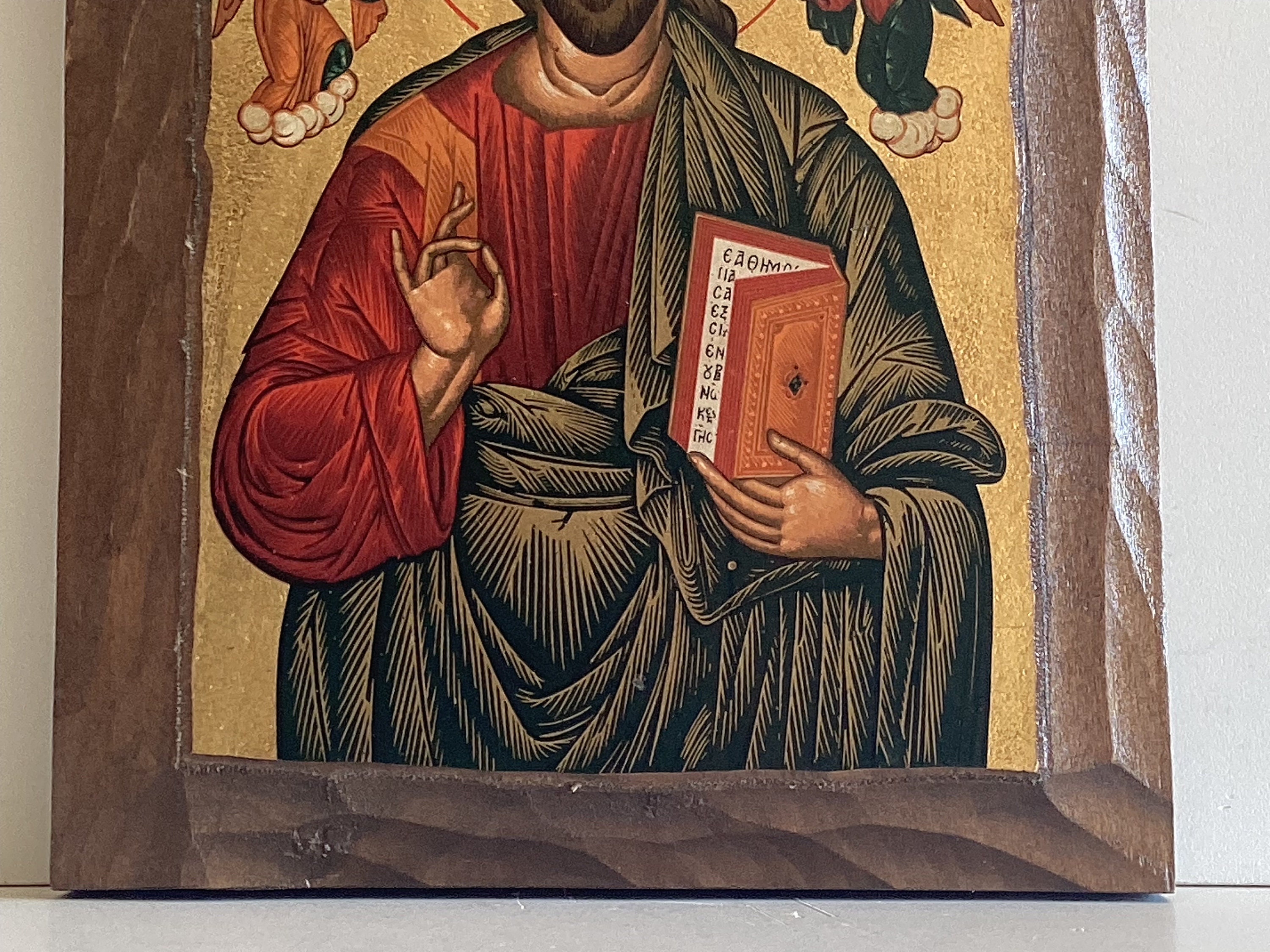 Vintage Icon | 1960s Jesus Christ Pantocrator, Hand Painted Gold Tempera on Wood — photo 5 of 7