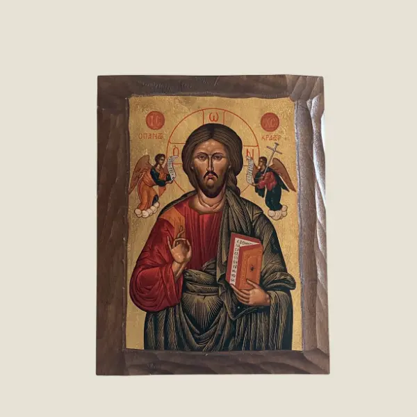 Vintage Icon | 1960s Jesus Christ Pantocrator, Hand Painted Gold Tempera on Wood