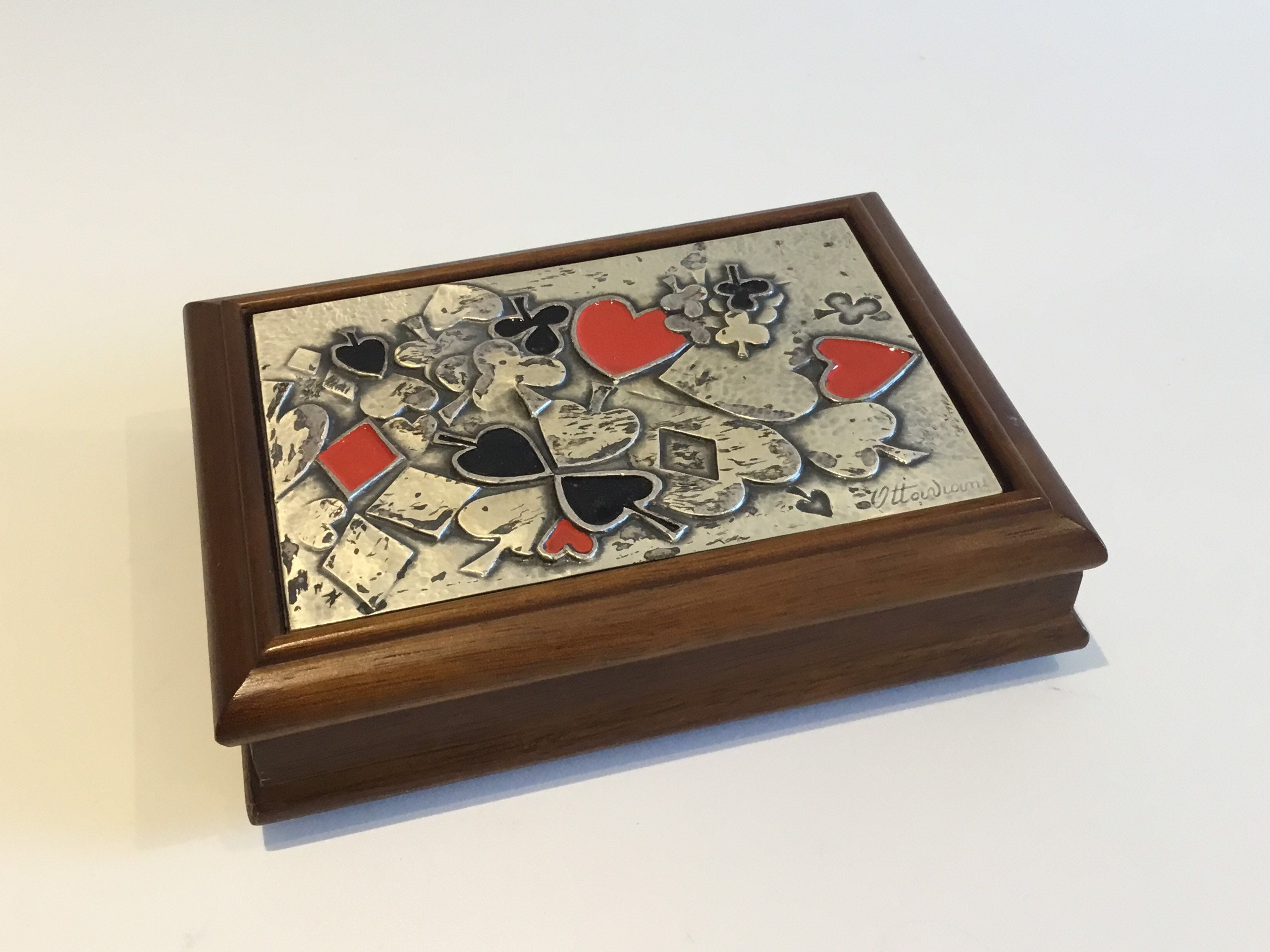 Vintage Card Box (1950s) Ottaviani Italy, 925 Silver Bas-Relief, Hand Painted Enamel, Macerata Hallmark — photo 2 of 9