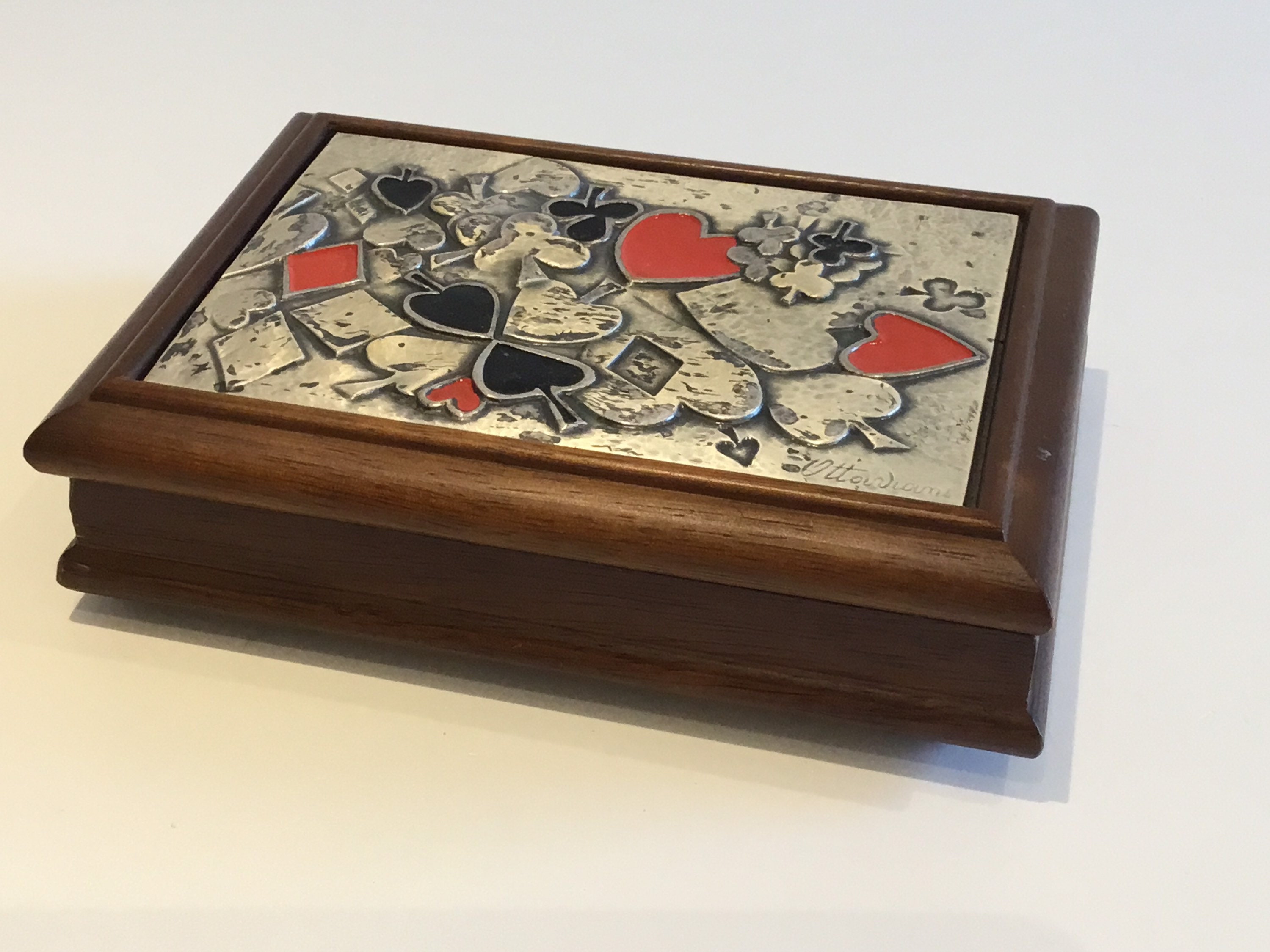 Vintage Card Box (1950s) Ottaviani Italy, 925 Silver Bas-Relief, Hand Painted Enamel, Macerata Hallmark — photo 3 of 9