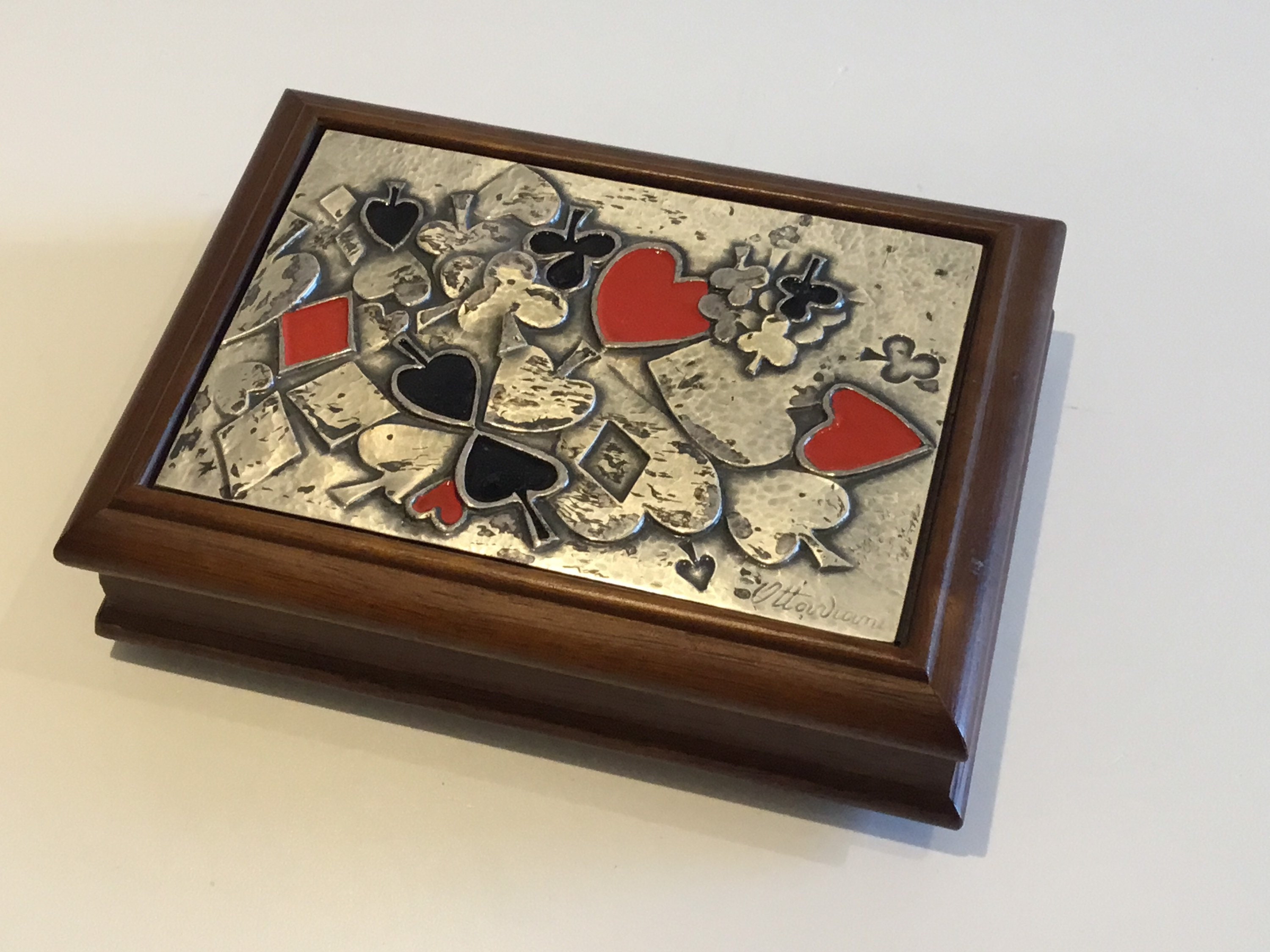 Vintage Card Box (1950s) Ottaviani Italy, 925 Silver Bas-Relief, Hand Painted Enamel, Macerata Hallmark — photo 4 of 9