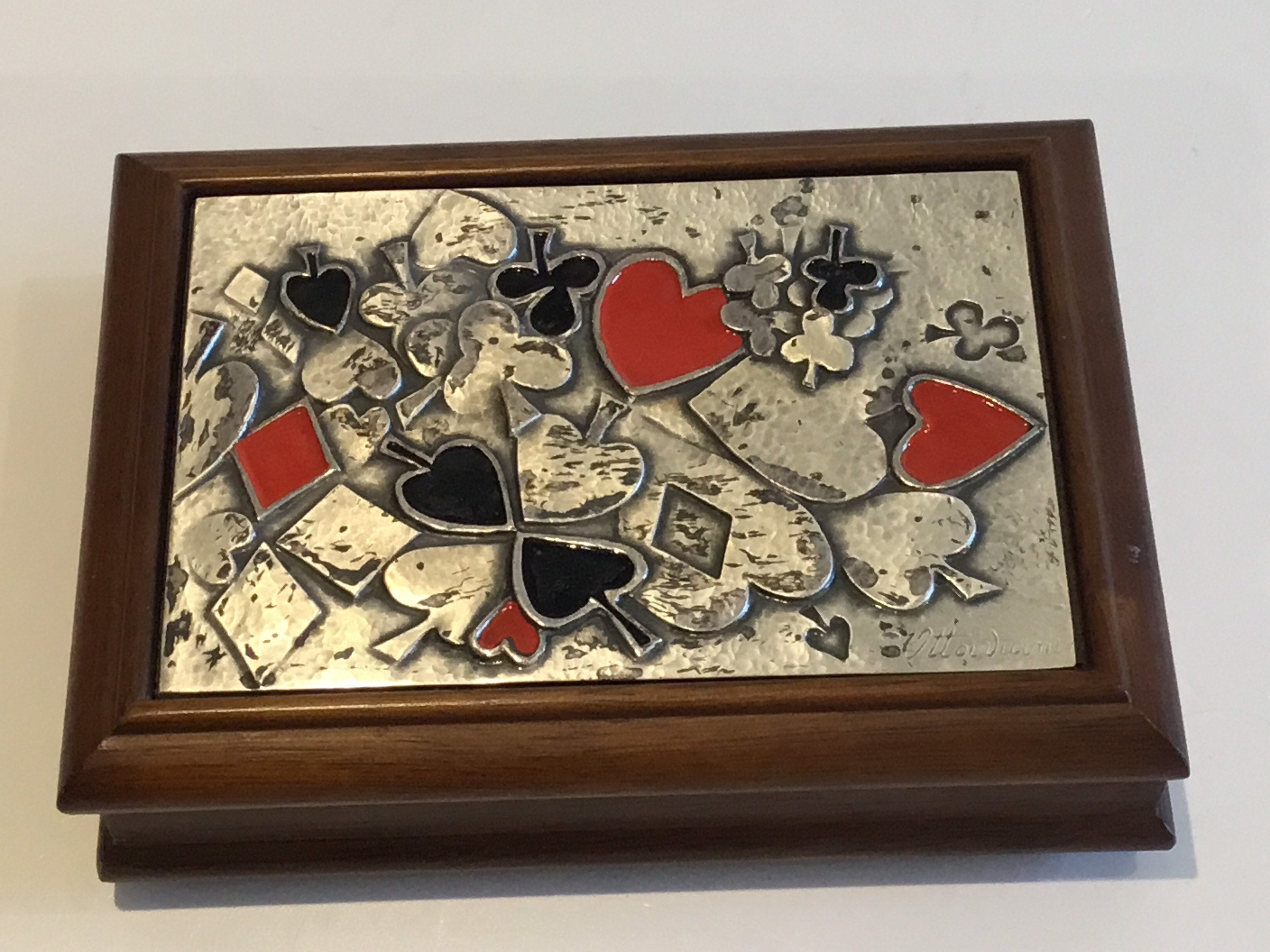 Vintage Card Box (1950s) Ottaviani Italy, 925 Silver Bas-Relief, Hand Painted Enamel, Macerata Hallmark — photo 5 of 9