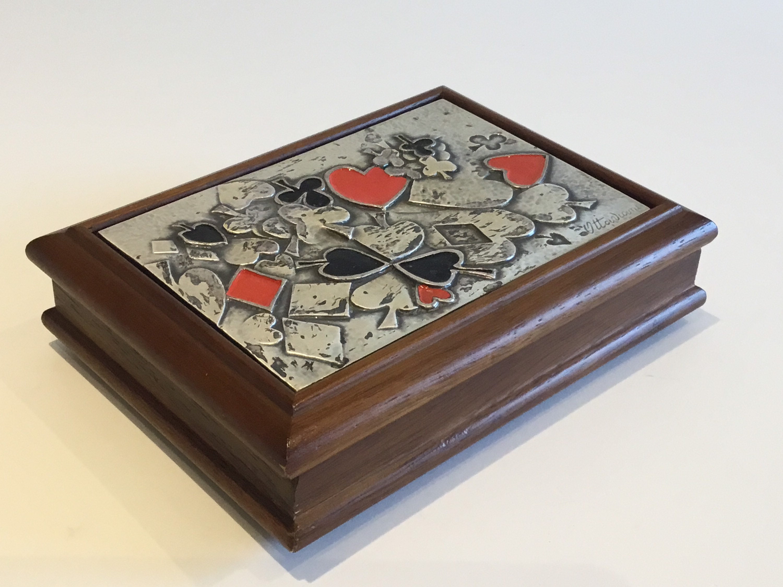 Vintage Card Box (1950s) Ottaviani Italy, 925 Silver Bas-Relief, Hand Painted Enamel, Macerata Hallmark — photo 6 of 9