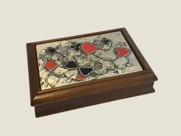 Vintage Card Box (1950s) Ottaviani Italy, 925 Silver Bas-Relief, Hand Painted Enamel, Macerata Hallmark