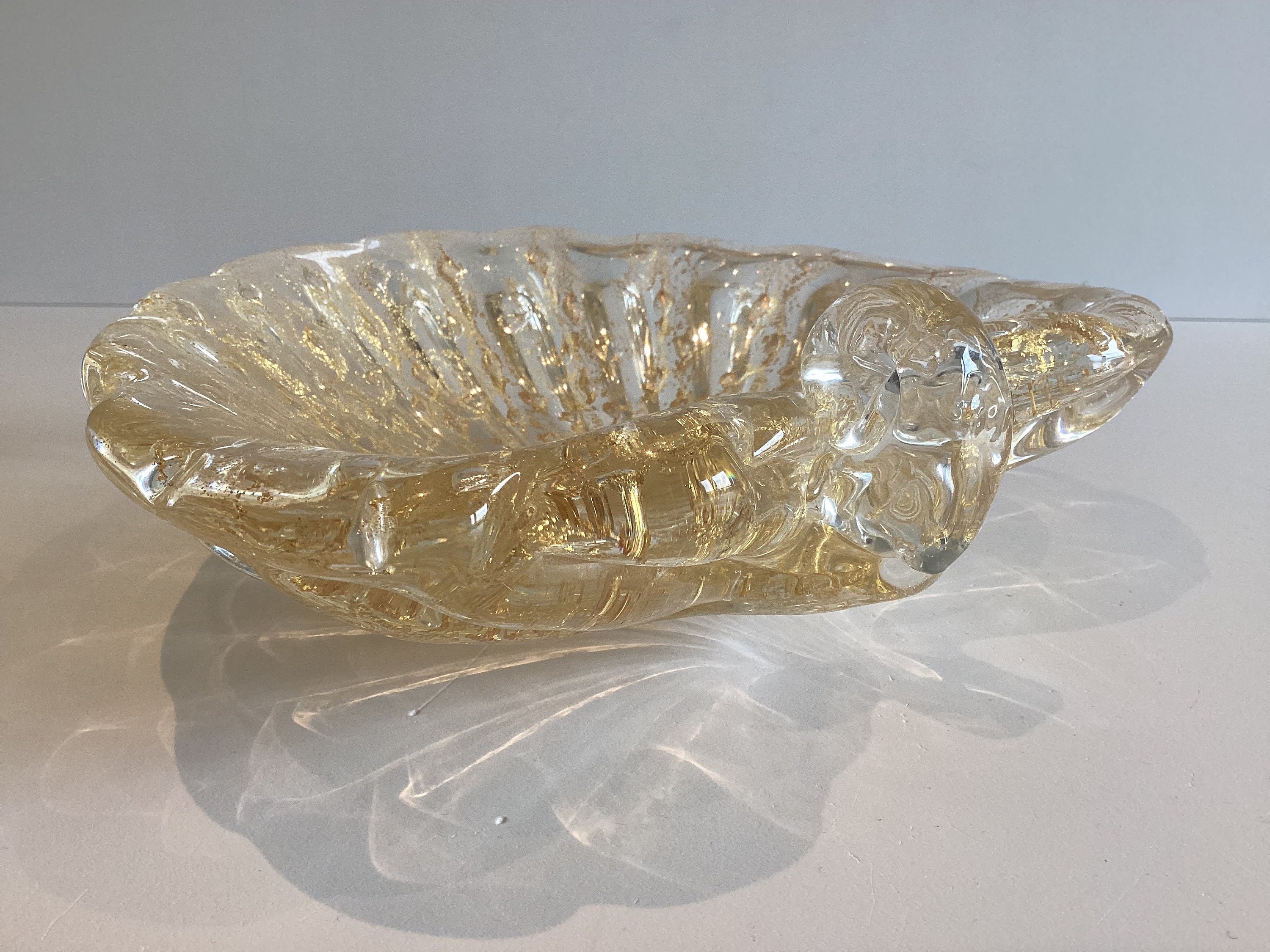 Vintage Murano Glass | Attributed to Barovier & Toso 1950s Shell, Gold Leaf Centerpiece — photo 6 of 7