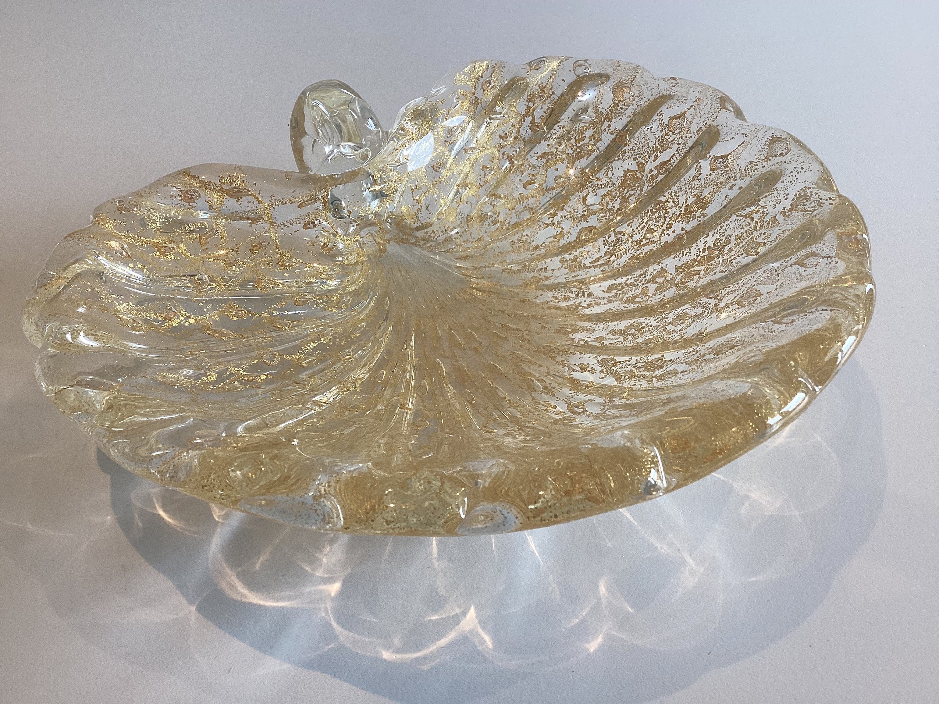 Vintage Murano Glass | Attributed to Barovier & Toso 1950s Shell, Gold Leaf Centerpiece — photo 7 of 7