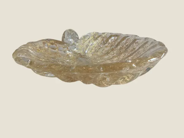 Vintage Murano Glass | Attributed to Barovier & Toso 1950s Shell, Gold Leaf Centerpiece