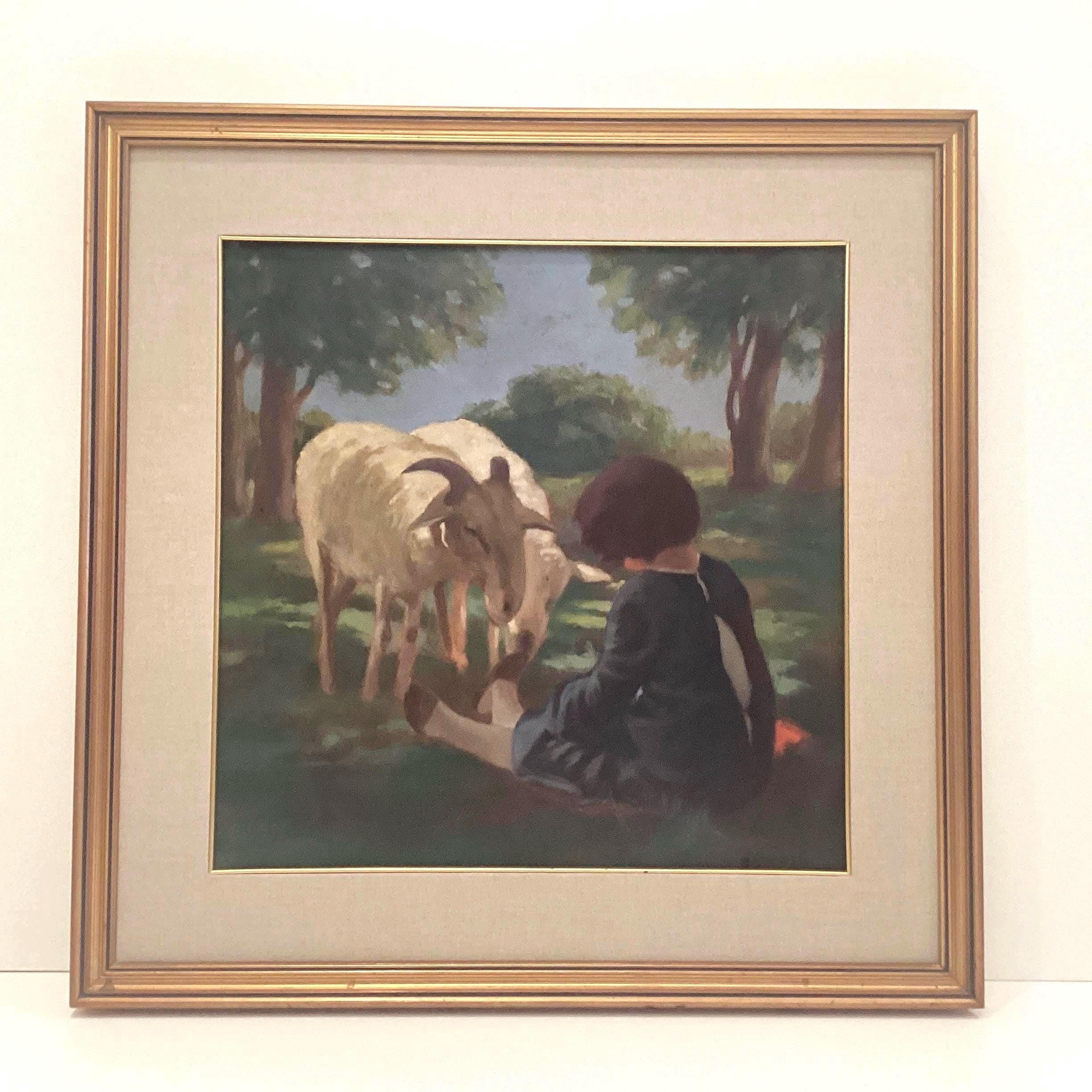 Vintage Oil Painting | Alfredo Soressi Italian School, 1960s Goats & Girl Scene — photo 2 of 10